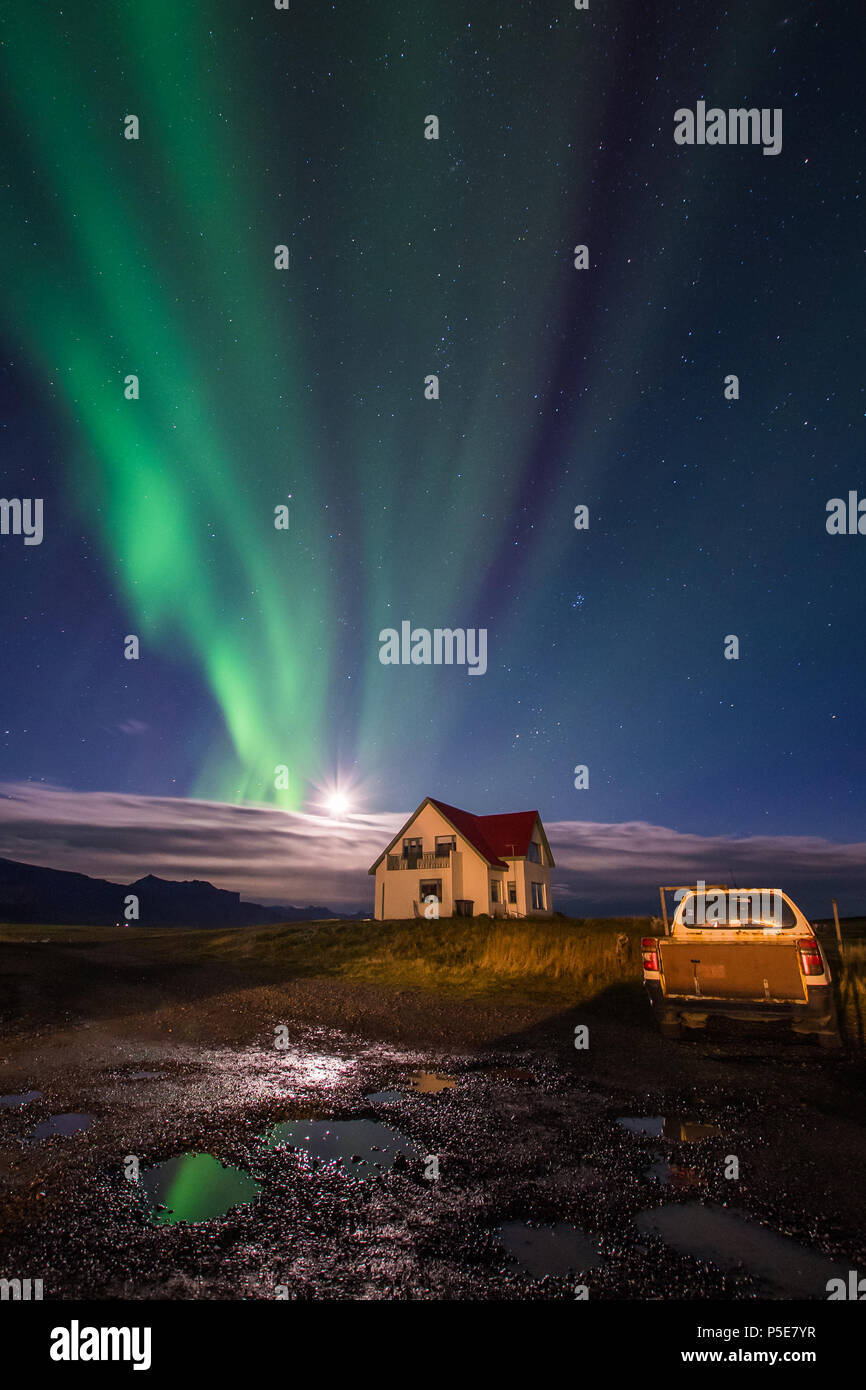 Aurore boréale à Langaholt Guest House, Ytri Gardar, Snaefellsbaer, Islande. Mon voyage en Islande avec l'exposition de l'Arctique. 8 octobre 2017-17Octobre 2017 Banque D'Images