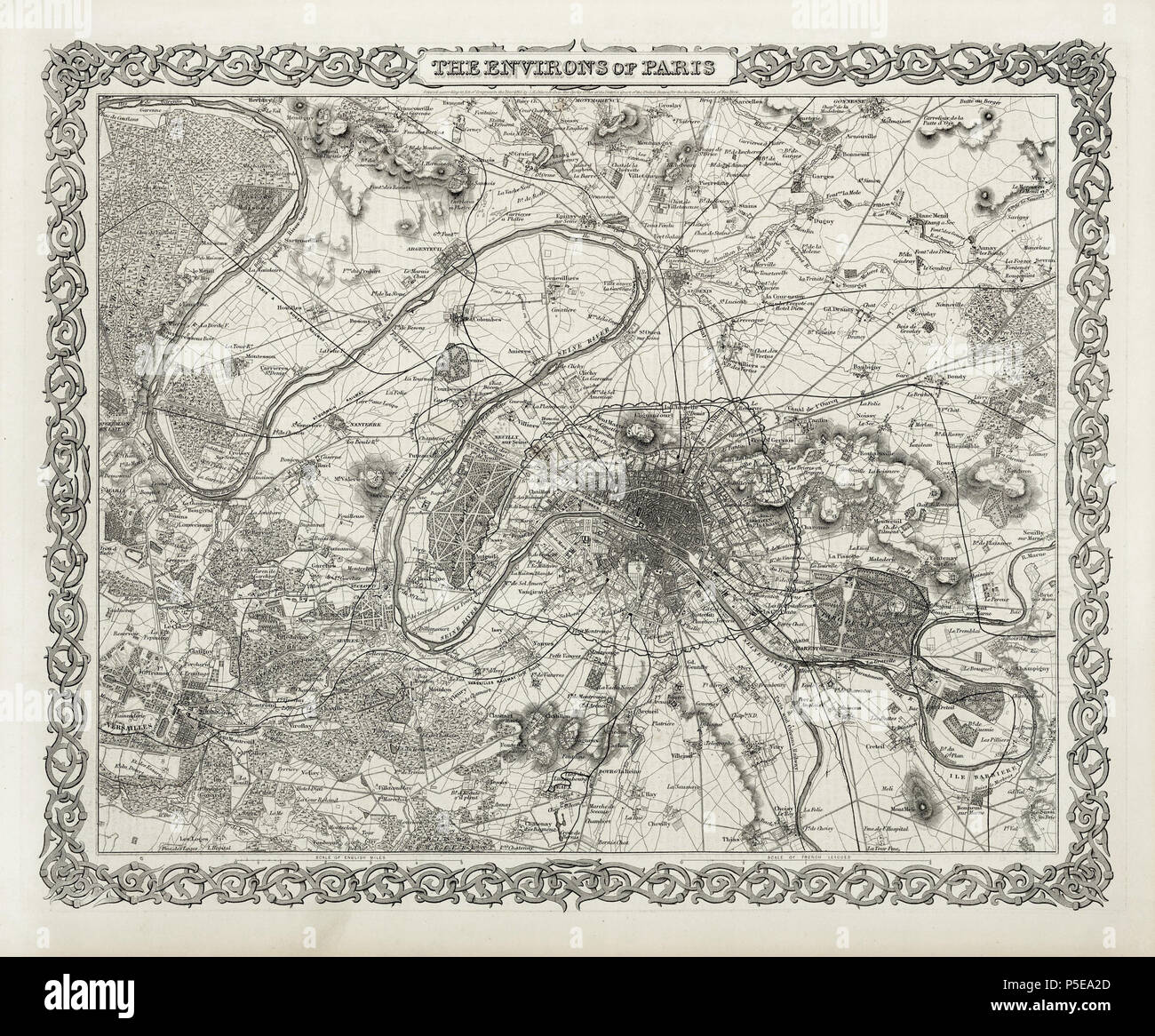 Les Environs de Paris. Publié par G. W & C. B. Colton & Co. n° 172 William St. New York. Illustré par hachures de secours. La carte imprimée en noir et blanc. 1869. G. W. Colton 370 Colton, Les Environs de Paris, 1869 - David Rumsey Banque D'Images