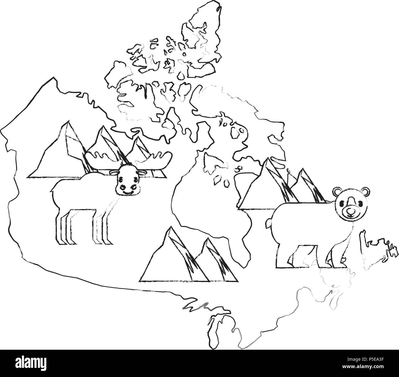 Canada carte silhouette aux ours grizzly renne et conception d'illustration vectorielle Illustration de Vecteur