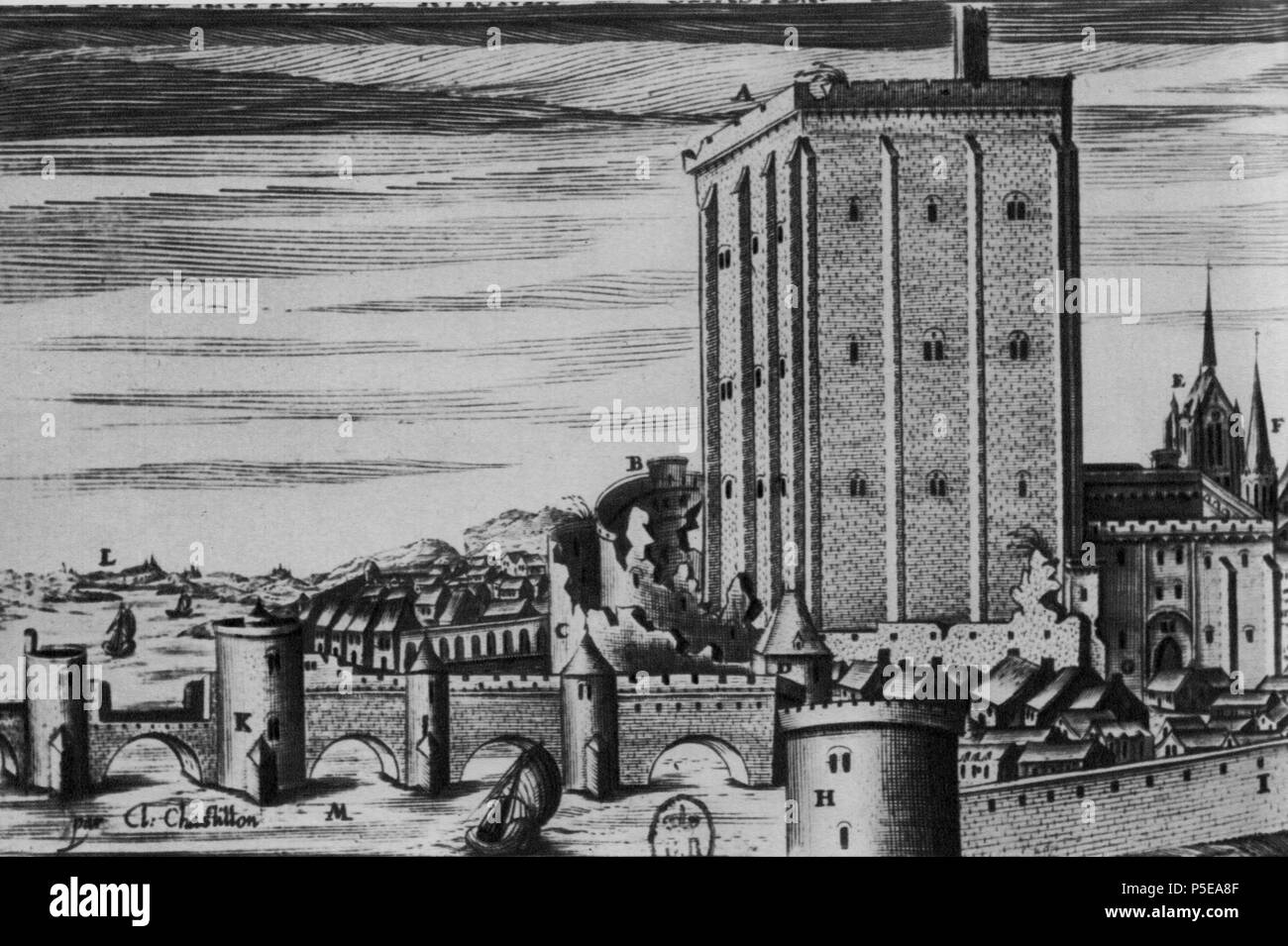 N/A. Italiano : secentesca di Incisione di Claude Chastillon raffigurante il Castello di Beaugency English : gravure du XVII siècle par Claude de Chastillon montrant le château de Beaugency . 18 septembre 2014, 18:31:25. Georges Poisson 180 Beaugency chateau Banque D'Images