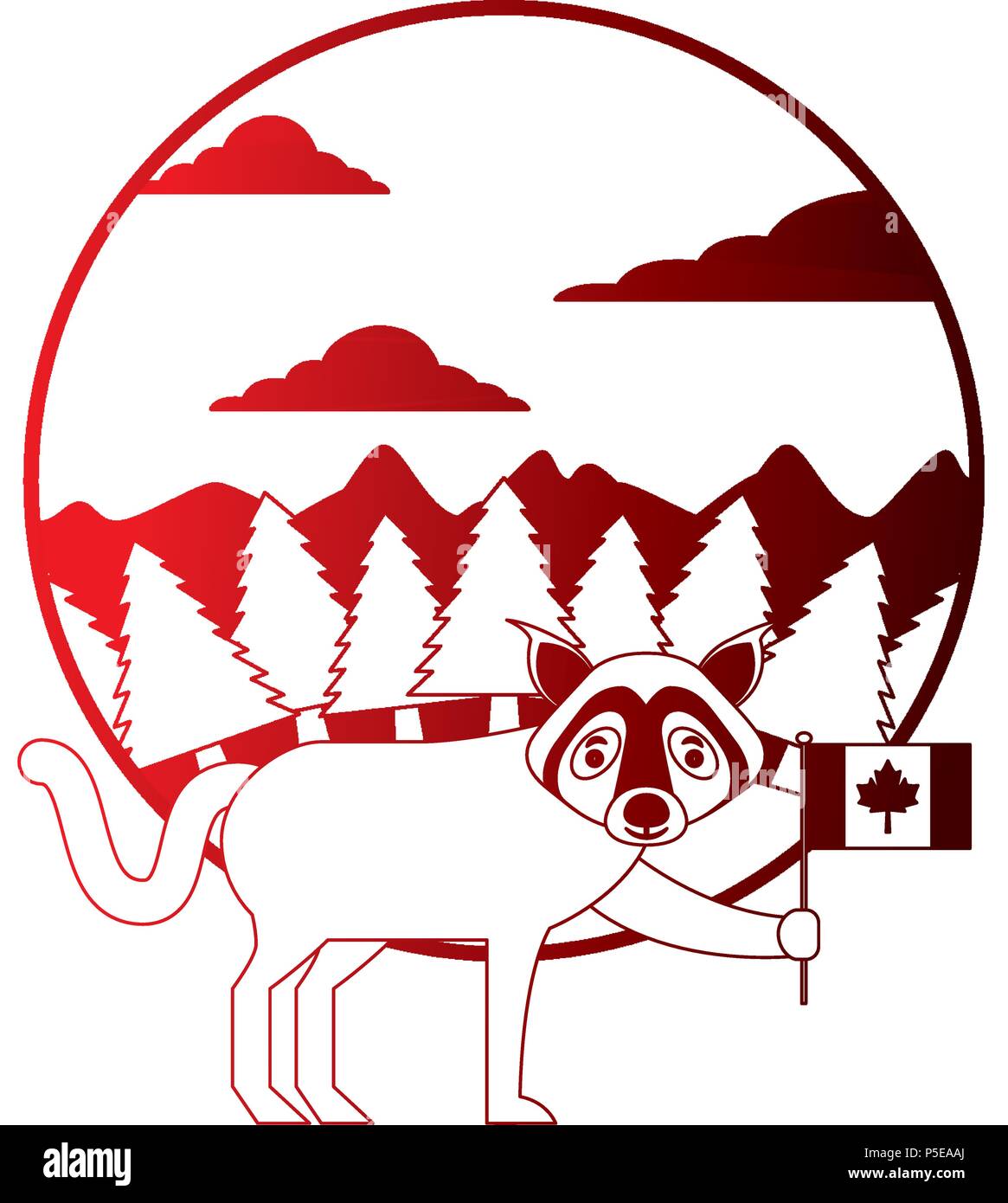 Wolf tenant le drapeau canadien en forêt neon illustration vectorielle Illustration de Vecteur