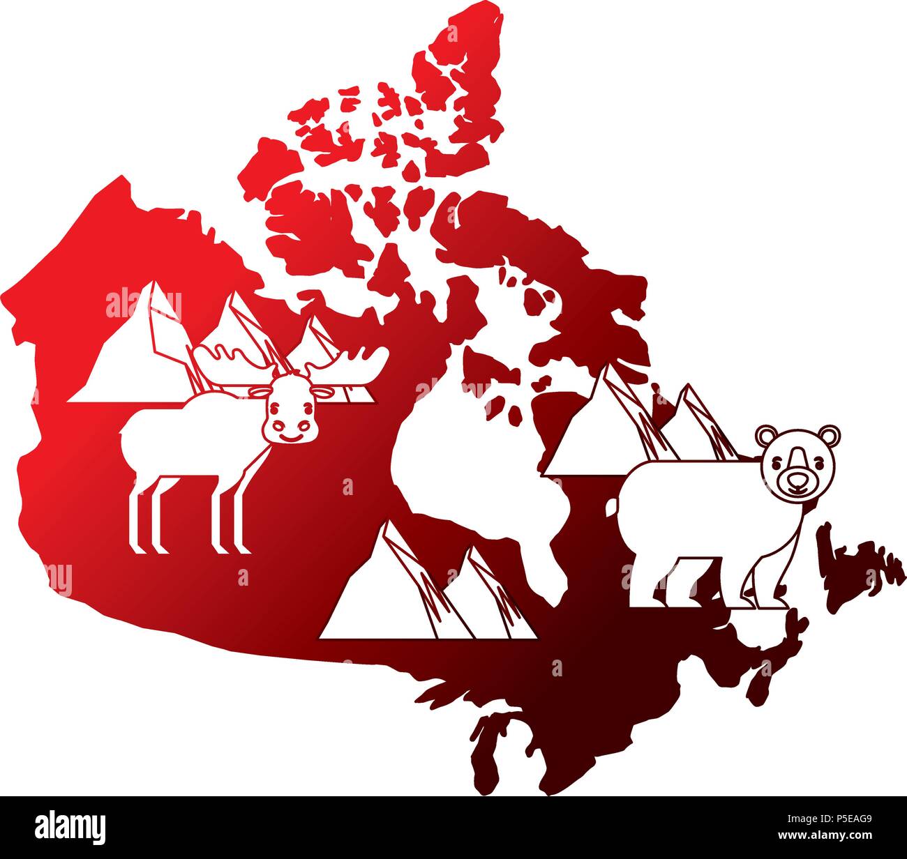 Site canadien avec l'orignal et ours loups sauvages de castor Illustration de Vecteur