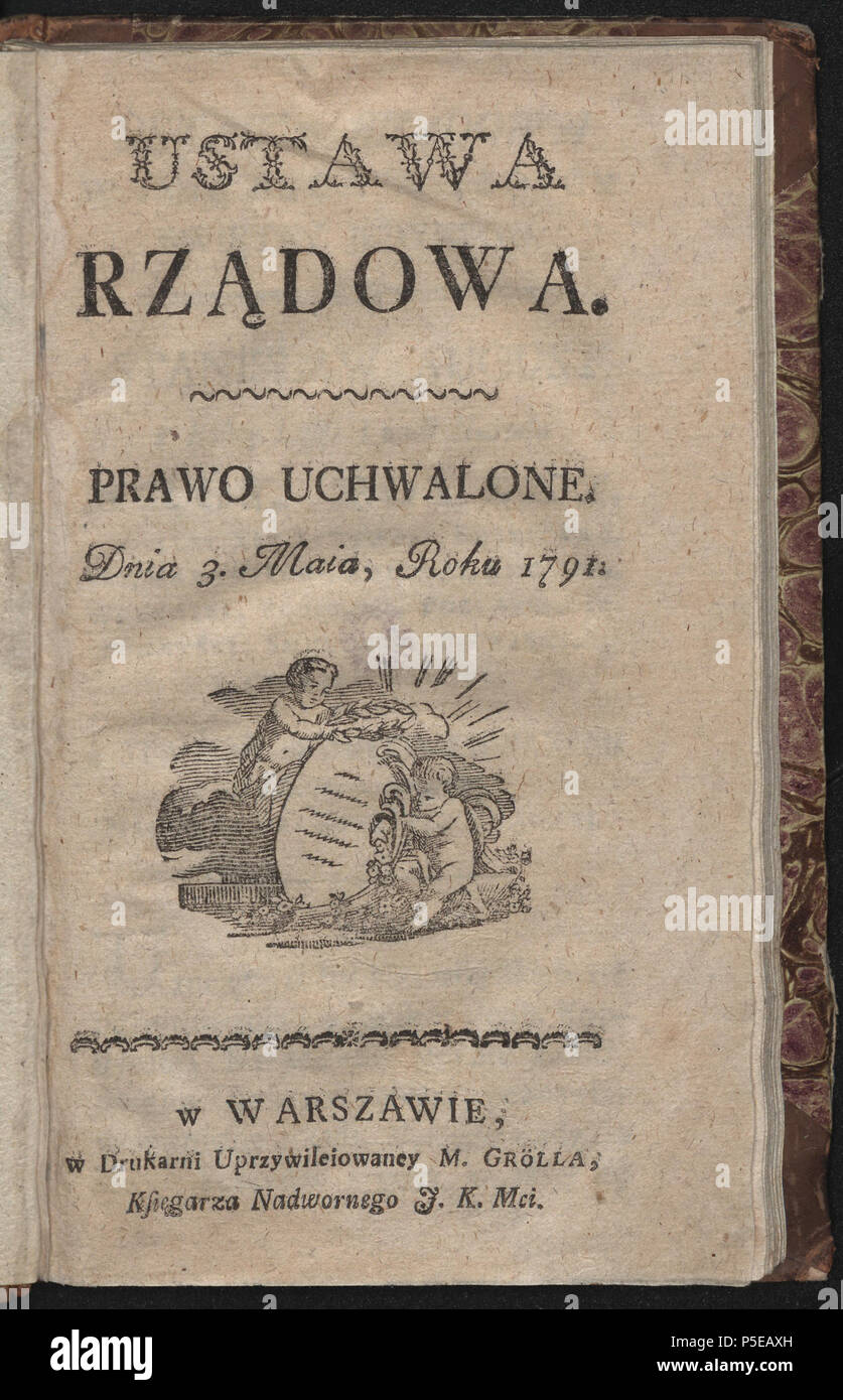 N/A. Anglais : Pologne-lituanie's Constitution du 3 mai 1791 - imprimé en langue polonaise à Varsovie par Micha Gröll. 1791 AD : 31791 ., . ( , ). 1791 . 31791 : ., . ( , ). 1791 . 1791. Micha Gröll (1722-1798), de l'imprimante 376 Constitution du 3 mai 1791 - imprimer dans Warszawa - Michal Groll - AD 1791 Banque D'Images