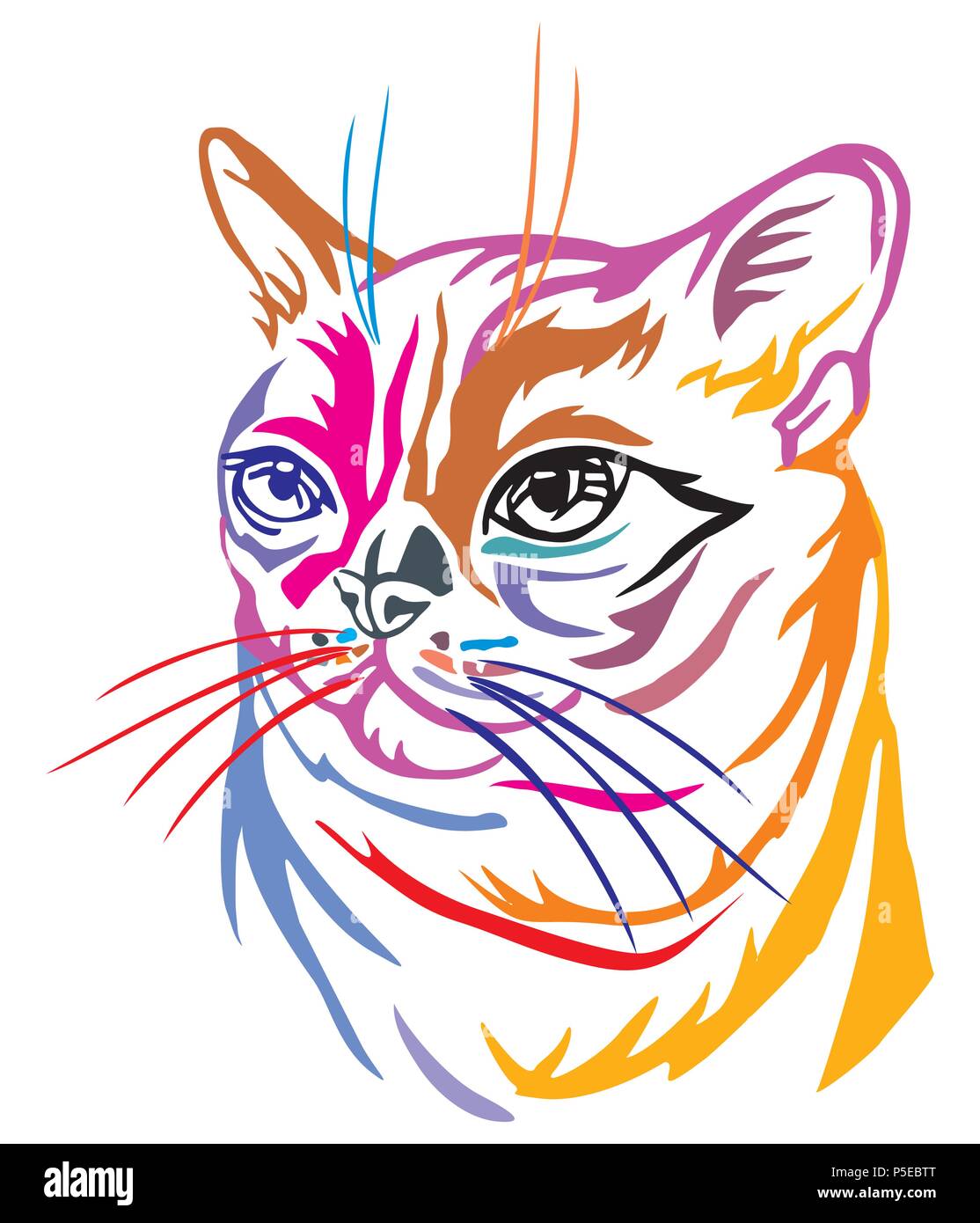 Portrait décoratives colorées dans le profil de chat Birman, contour vector illustration en couleur noir isolé sur fond blanc Illustration de Vecteur