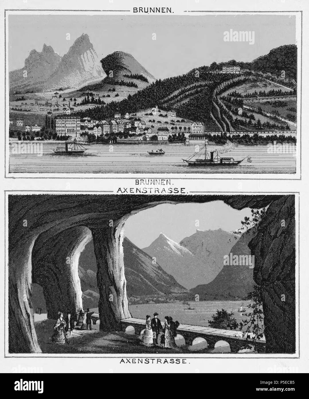 N/A. 'Souvenir du lac des IV. cantons', Brunnen ; Axenstrasse . vers 1885. Inconnu 321 CH-NB-souvenir du lac des 4 cantons-18789-page006 Banque D'Images