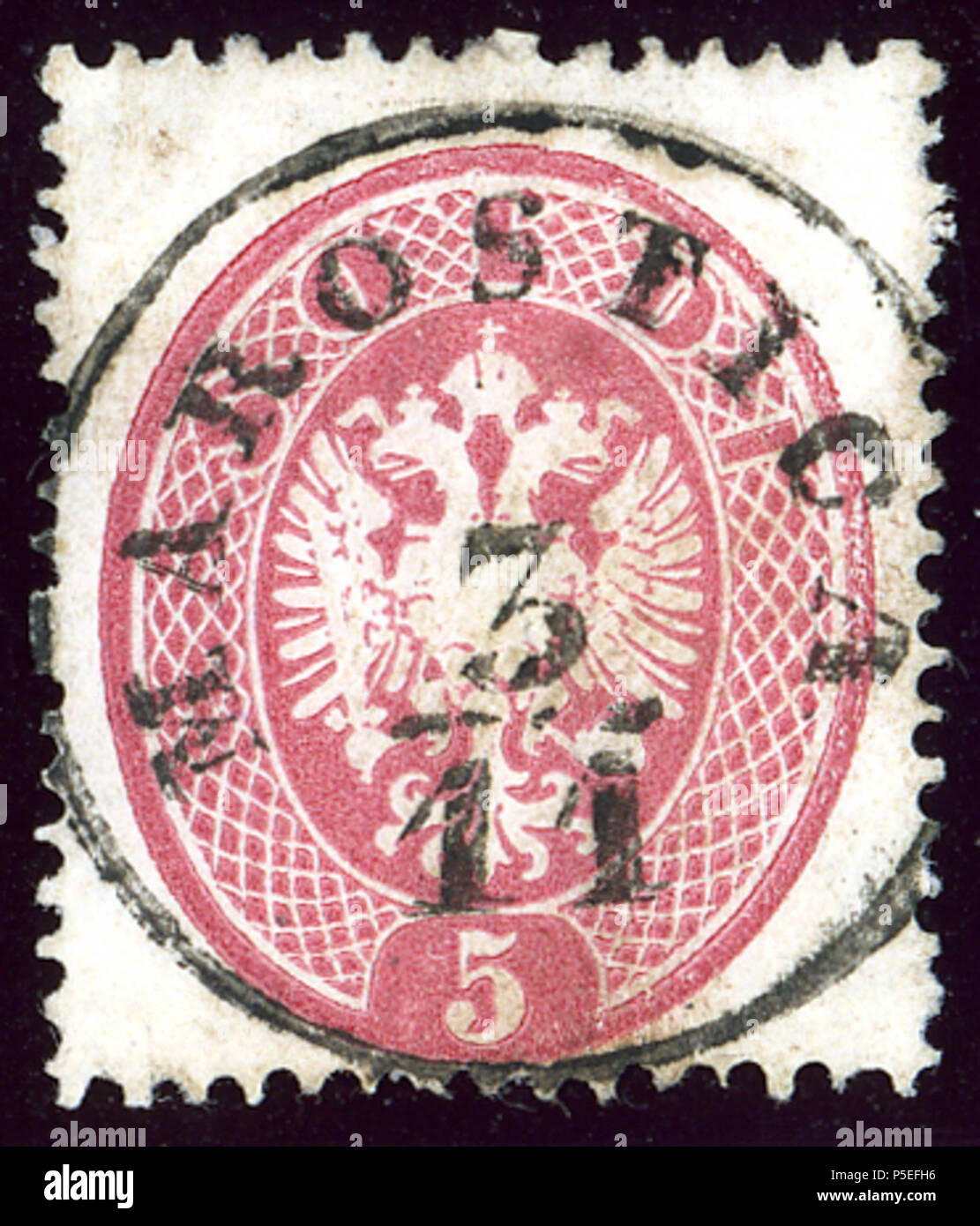 N/A. Anglais : Cachet de Lombard-Vénitien, 5 Soldi question 1863, annulée en AROSTICA «', Vénétie, Italie. Mi16. 1863. Poste de l'Empire autrichien 29 1863 5soldi Schiavon Banque D'Images