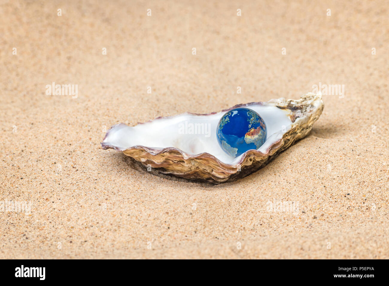 Notion de droit fondé sur la métaphore - Le monde est votre huître, une bonne image pour représenter de nouvelles possibilités, de fortune et de Réussite Thèmes type. Banque D'Images