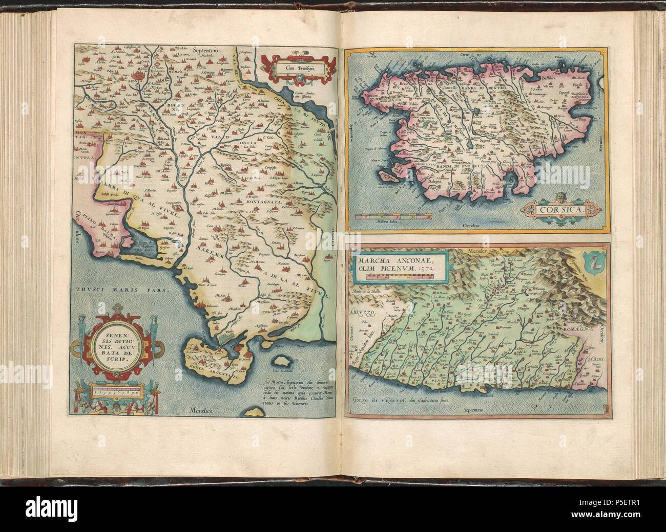 Latina : Theatrum Orbis Terrarum Nederlands : théâtre, oft-bodems Toonneel des aerdt ; waer inne te siene sijn de landt-tafelen van de geheele weerelt : een corte verclaringe seluer der. . Nederlands : Plaat '069av-069br' uit de Atlas van Ortelius Abraham Ortelius. Oorspronkelijke druk est uit 1571, aanvullingen uit 1573, 1579 en 1584. Zie voor de geschiedenis complet hier. Cette op kaart wordt getoond Sienne. English : 'Plaque 069av-069br' à partir de l'Atlas par Ortelius Abraham Ortelius. Édition originale de 1571 avec des ajouts à partir de 1573, 1579 et 1584. Description complète de ce travail (en néerlandais) Banque D'Images