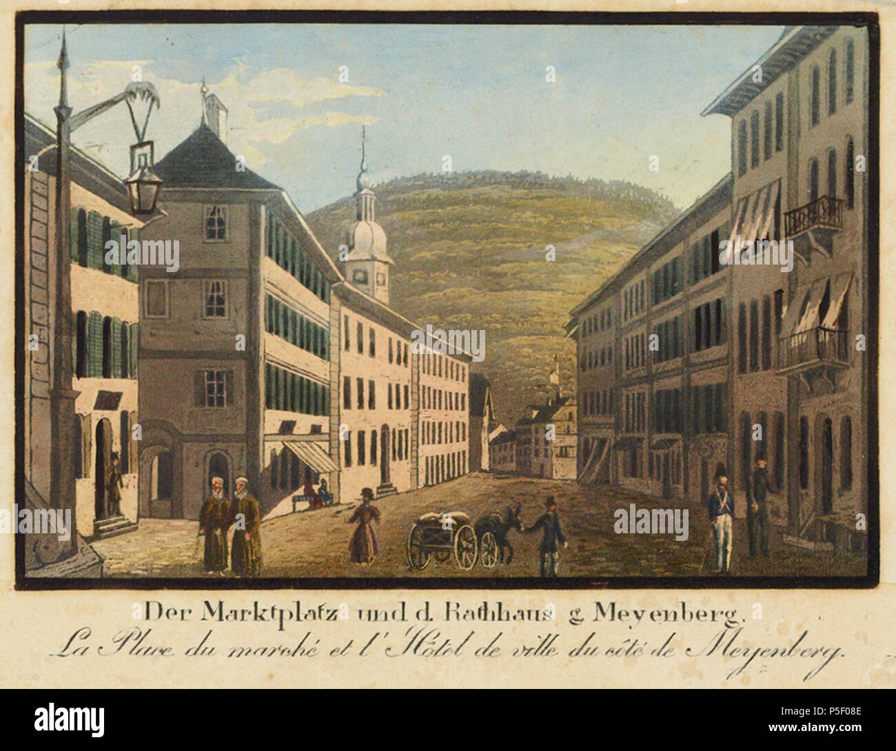 N/A. Der Marktplatz und d. Rathhaus g[egen] Meyenberg ; aus dem Blatt Ansicht der Stadt Sitten und die innern Theile merkwürdigsten Umgebungen. ; Vue de la Ville de Sion de son interieur et de ses environs les plus interessants ; Aquatinta, koloriert . Date inconnue. Johann Baptist Isenring (1796-1860) Noms alternatifs Johann Baptiste Isenring Description peintre suisse, lithographe et photographe Date de naissance/décès 12 Mai 1796 9 avril 1860 Lieu de naissance/décès Lütisburg St-gall 1820-1860 Période de travail lieu de travail Saint-gall ; Tübingen Stuttgart ; contrôle d'autorité : Q11190 Banque D'Images