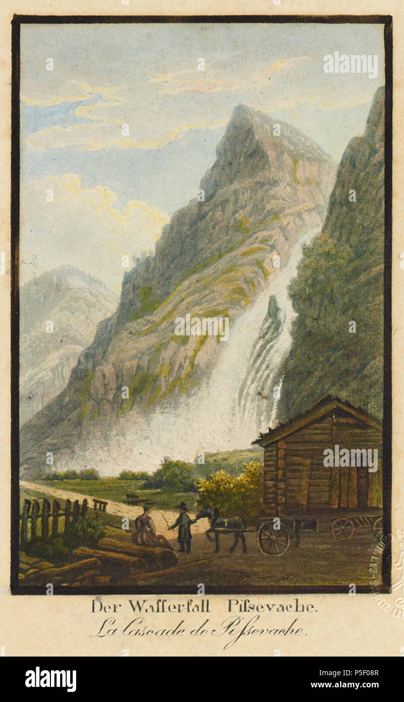 N/A. Der Wasserfall Pissevache ; aus dem Blatt Ansicht der Stadt Sitten und die innern Theile merkwürdigsten Umgebungen. ; Vue de la Ville de Sion de son interieur et de ses environs les plus interessants ; Aquatinta, koloriert . Date inconnue. Johann Baptist Isenring (1796-1860) Noms alternatifs Johann Baptiste Isenring Description peintre suisse, lithographe et photographe Date de naissance/décès 12 Mai 1796 9 avril 1860 Lieu de naissance/décès Lütisburg St-gall 1820-1860 Période de travail lieu de travail Saint-gall ; Tübingen Stuttgart ; contrôle d'autorité : Q118407 VIAF:18020240 ISNI:00 Banque D'Images