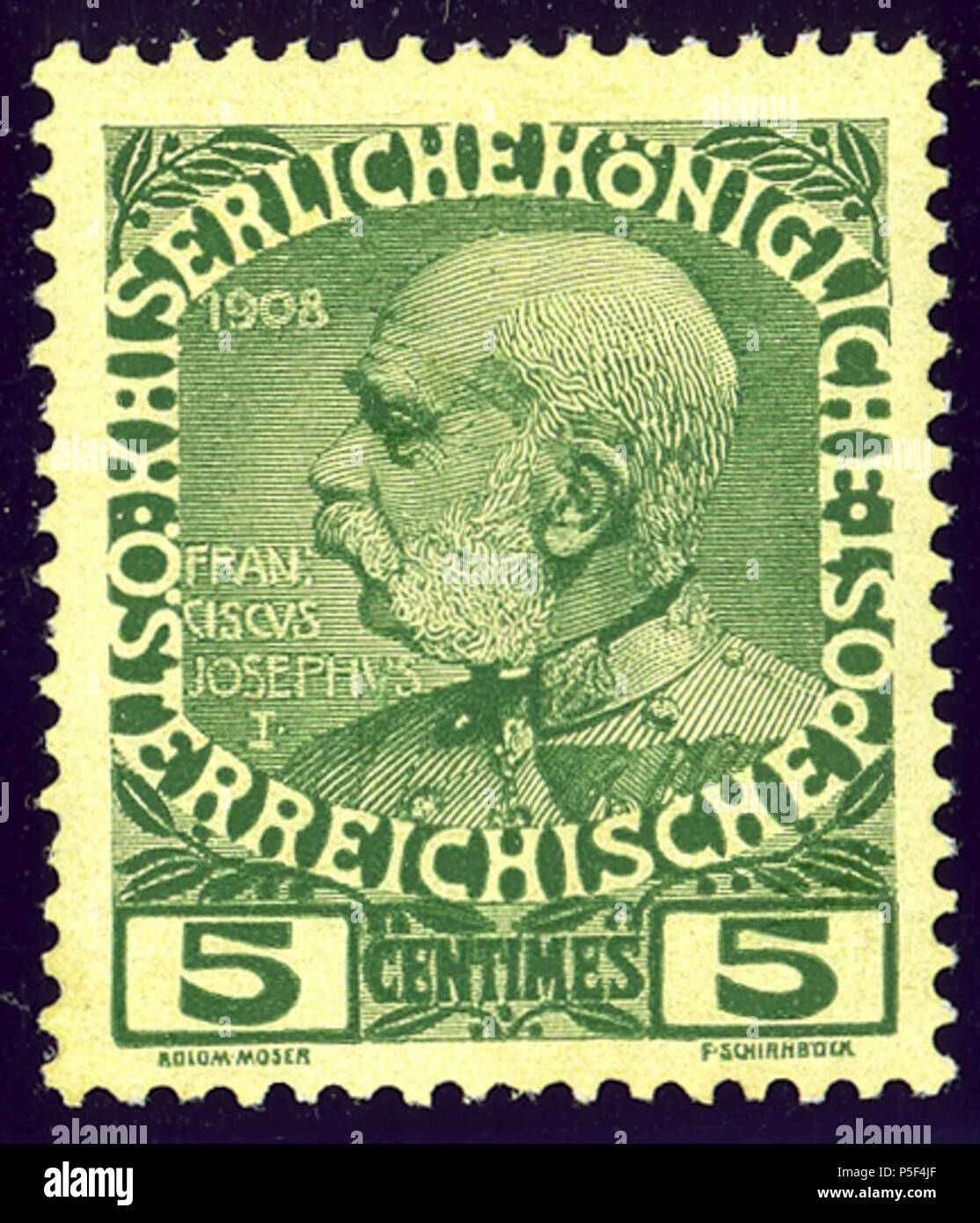 N/A. Anglais : 5 centimes 1908 question du Jubilé pour une utilisation en levant. Michel inutilisés N°17. 15 juillet 1908 (scan 2015-03-05). Koloman Moser (1868-1918) Noms alternatifs Kolo Moser autrichien Description peintre, designer, architecte et concepteur de timbres-poste Date de naissance/décès 30 Mars 1868 19 octobre 1918 Lieu de naissance/décès Vienne Vienne Vienne lieu de travail contrôle d'autorité : Q45055 VIAF:37018321 ISNI:0000 0001 2100 6848 ULAN:500030689 RCAC:n:NLA82047170 35692558 321908 WorldCat KK Levant 5centimes mi17 Banque D'Images