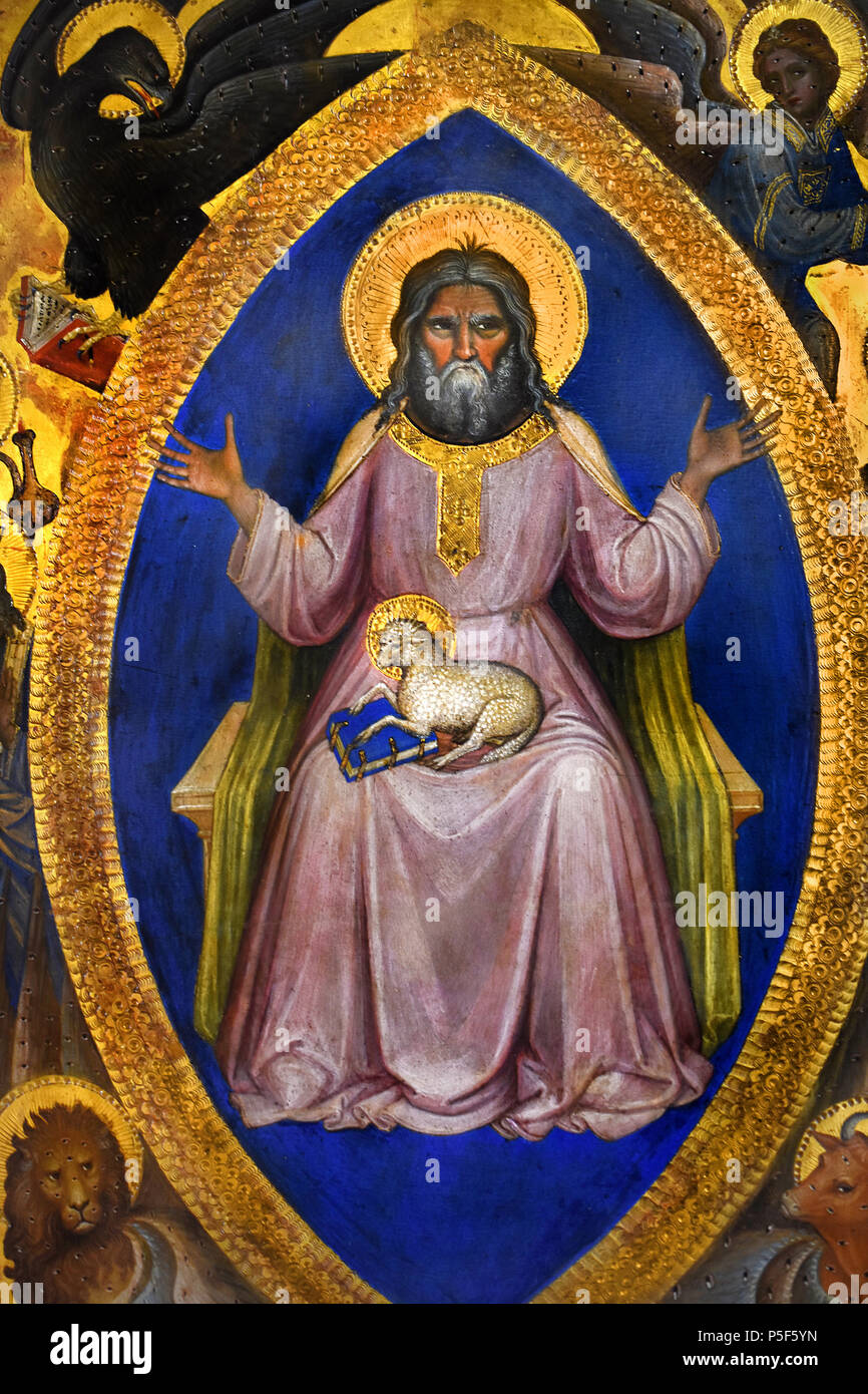 Par JACOBELLO ALBEREGNO Saint Père ( Naissance : 1367 Décès : Venise, ) polyptyque de l'Apocalypse l'Italie, l'italien, (détail) Banque D'Images