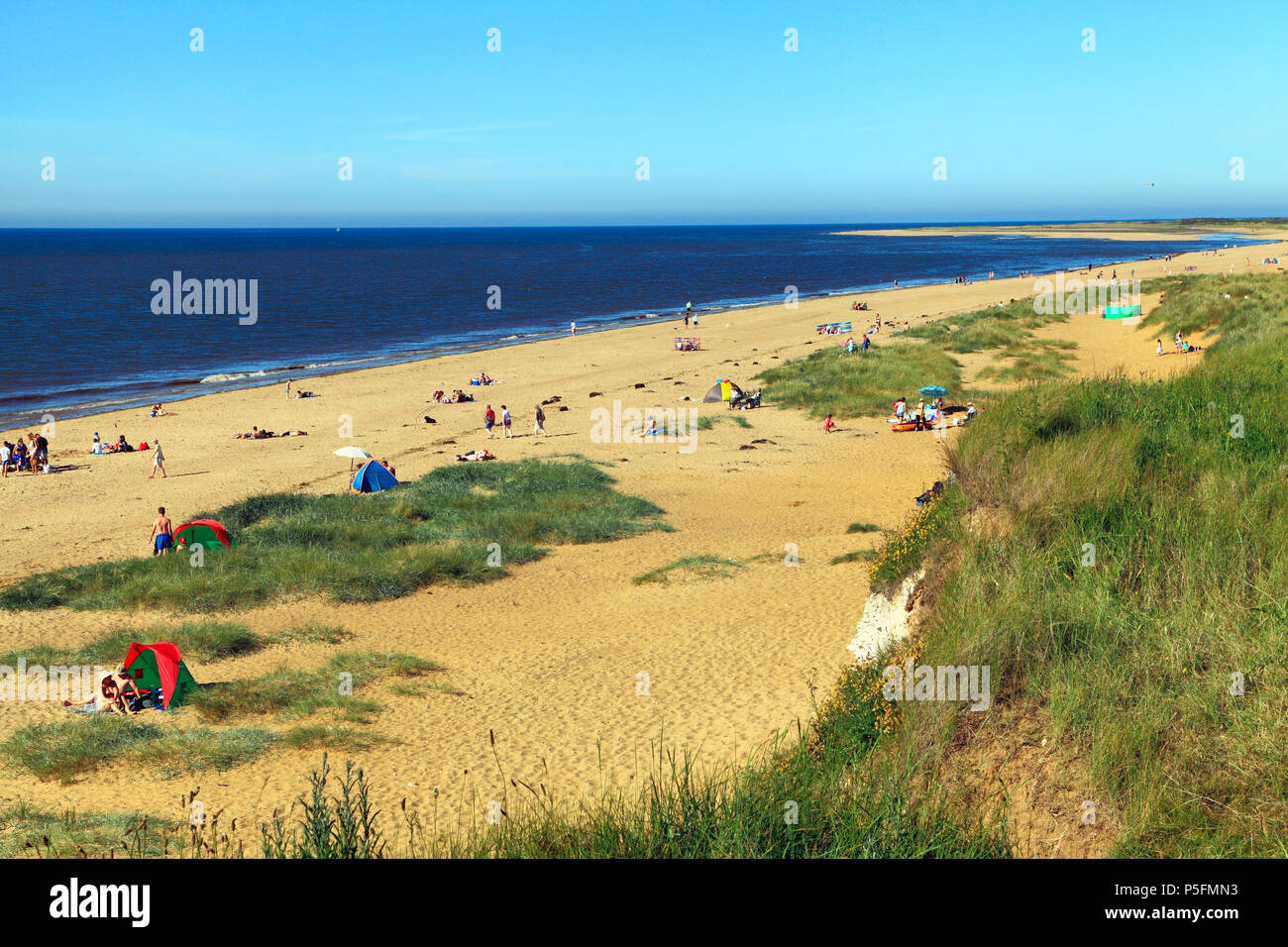 Old Hunstanton, sable, soleil, baie, côte de la mer du Nord, Norfolk, England, UK Banque D'Images