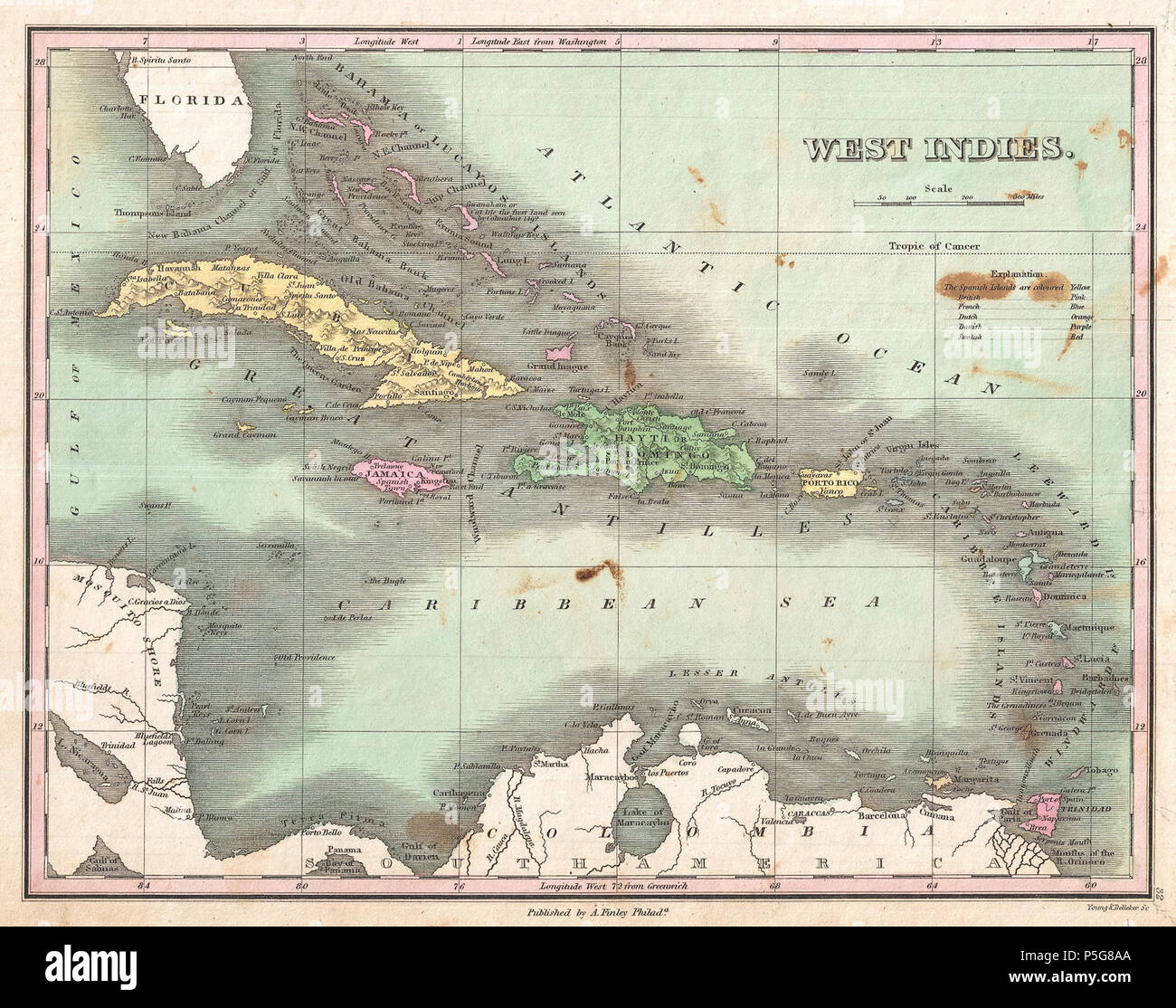 1827 Finley Site des Antilles, des Caraïbes, et Antilles - Geographicus - WestIndies-finley-1827. Banque D'Images