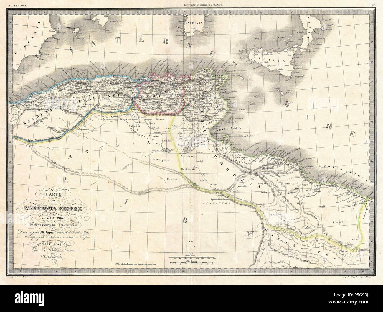 Lapie 1829 Carte historique de la Côte des Barbaresques à l'époque romaine antique - Geographicus - AfriquePropre-lapie-1843. Banque D'Images