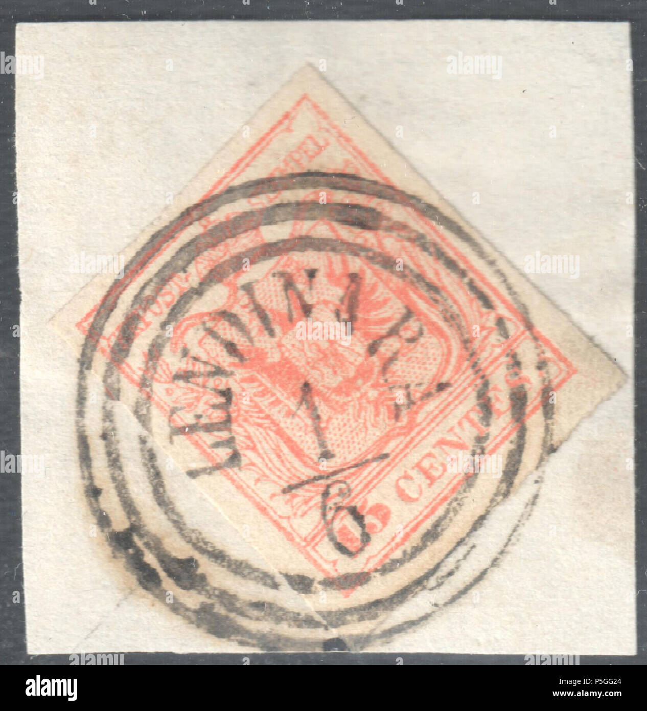 N/A. Anglais : Cachet de Lombard-vénitien, 15 centesimi question 1854, annulée à LENDINARA . 1854. Poste de l'Empire autrichien 153 Autriche 1854 Lombard-Vénitien LENDINARA Banque D'Images