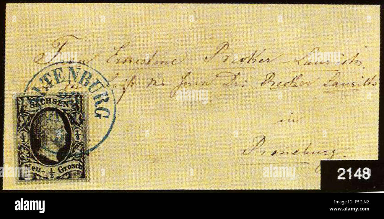 N/A. Anglais : couverture de la Saxe avec 1/2 de rng de 1851. Le cercle bleu de ALTENBURG. Michel N°3b. Projet de 2 500 DM en 1982. 2017-10-26 1851 (numérisation). Poster de Saxe 291851 Neugroschen demi-Sachsen Altenburg Mi3b Banque D'Images