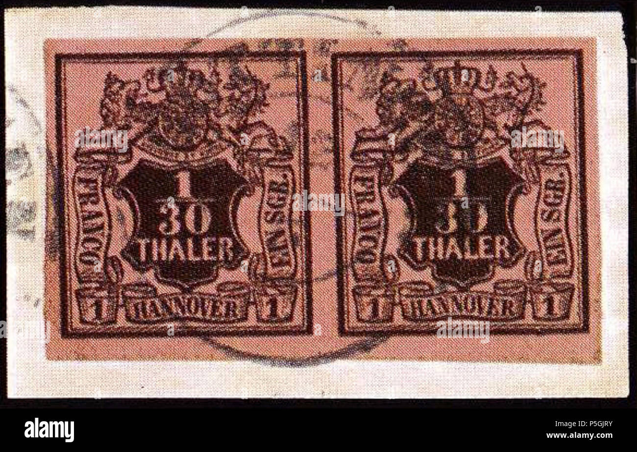 N/A. Anglais : 1 Silbergroschen paire, l'ombre de framboise en 1855, l'inversion du filigrane. Michel N°3bW. Lot 2593 affaires en 1 500 DM en 1980. 2017-11-10 1855 (numérisation). Poster de Hanovre 29 1855Question 1paire Sgr Hanovre filigrane inversé Mi3bW Banque D'Images