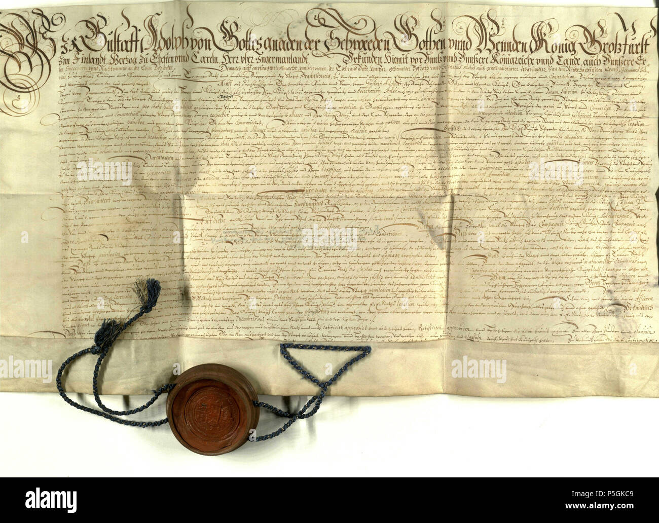 N/A. Deutsch : Braunschweig 1632 : Schwedenkönig Gustave II. Adolf bestätigt die Rechte und Freiheiten der Stadt Braunschweig. 1632. Stadtarchiv Braunschweig Braunschweig 1632 Schwedenkoenig 231 Gustave II. Adolf bestaetigt die Rechte und Freiheiten der Stadt Braunschweig A I 1912 (Stadtarchiv Braunschweig) Banque D'Images