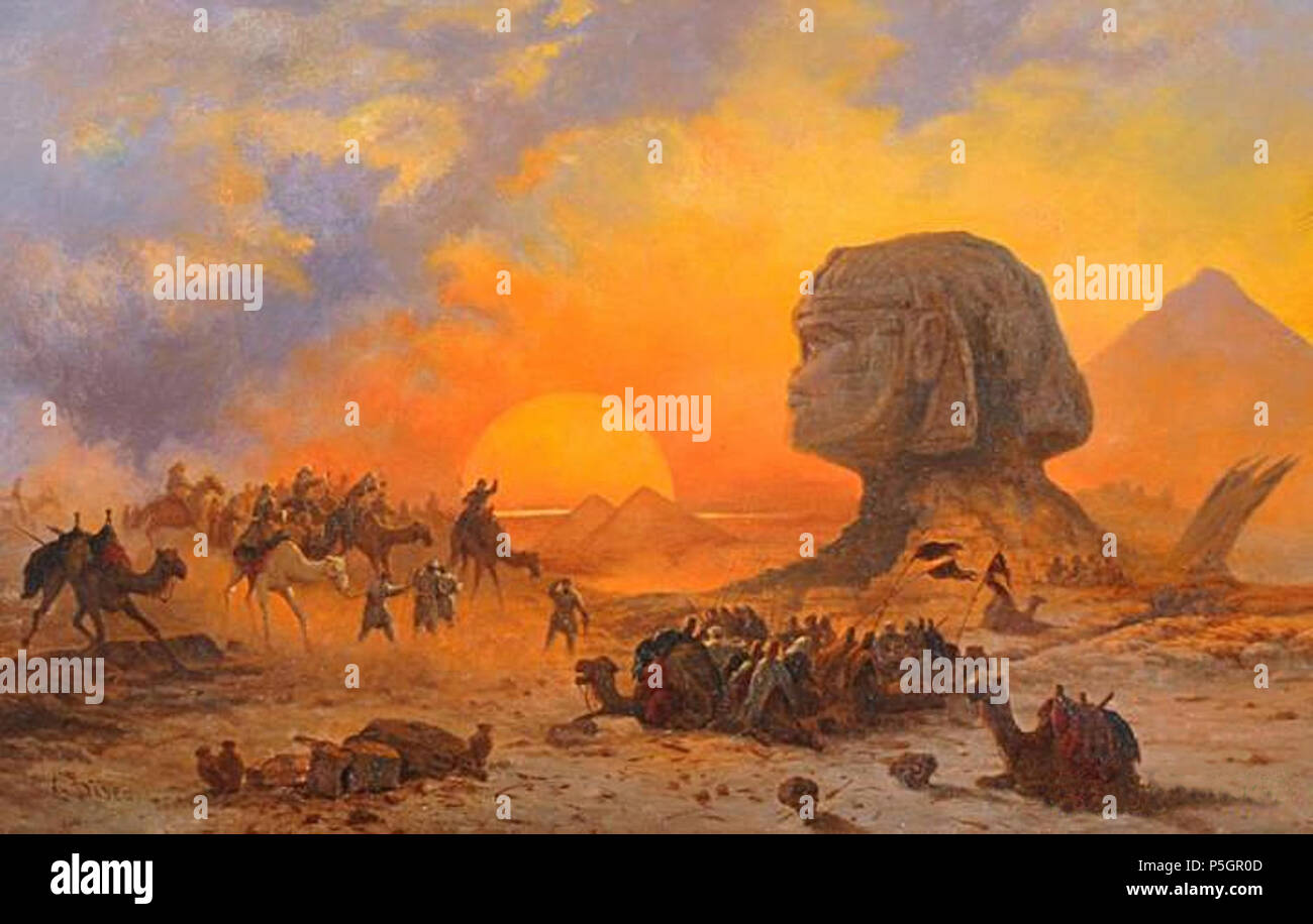 N/A. Anglais : une caravane de bédouins aux pieds du Sphinx . avant 1909. Cesare Biseo (1843-1909) 287 Cesare Biseo - Une caravane de bédouins aux pieds du Sphinx Banque D'Images