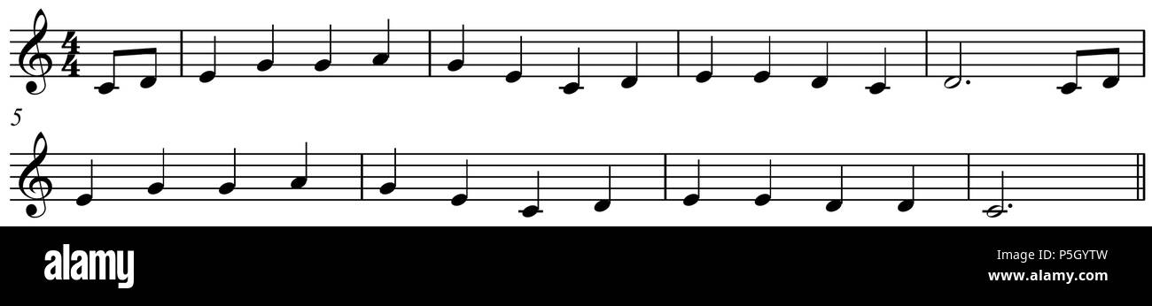 3 "Oh, Susanna' mélodie pentatonique lettre Banque D'Images