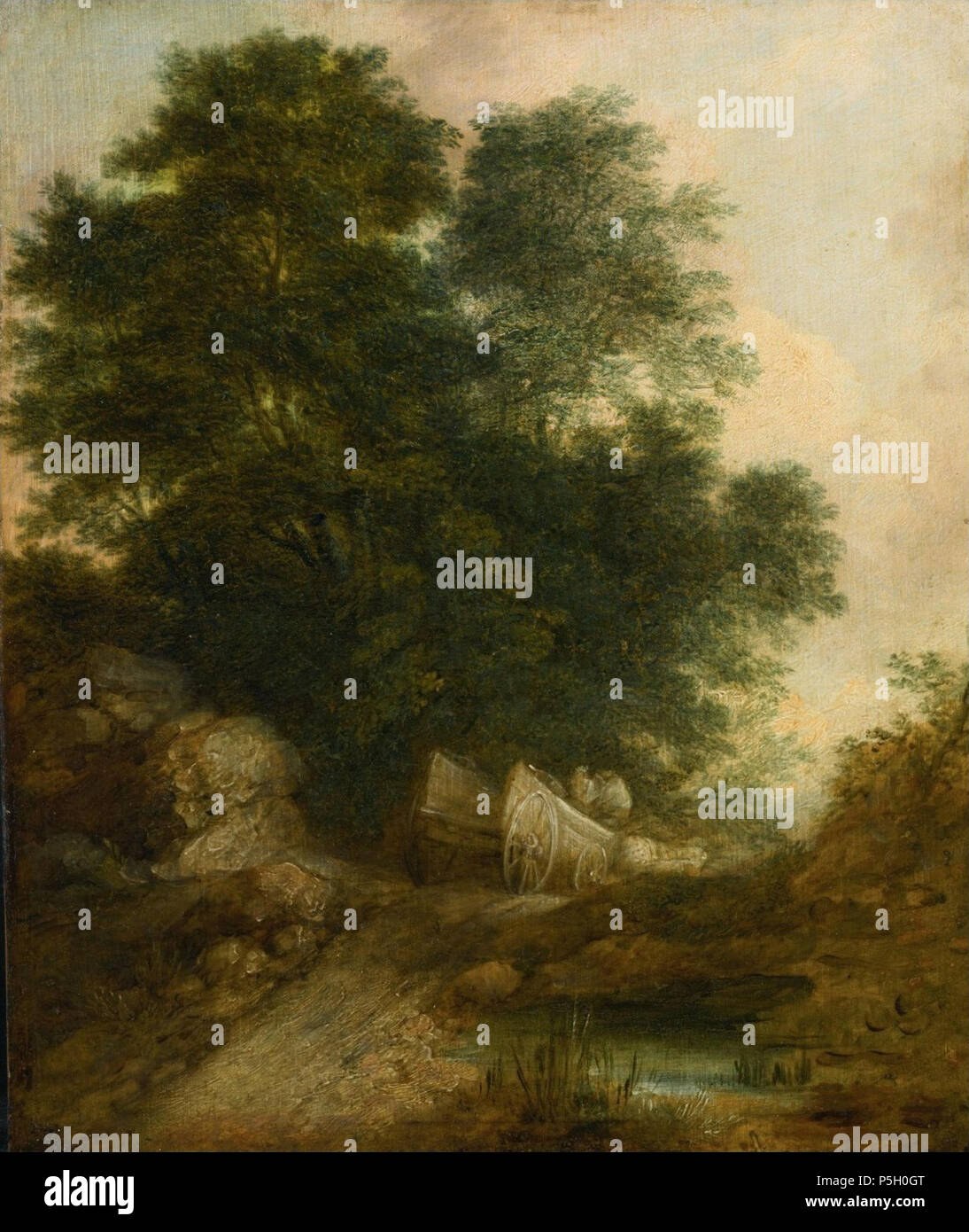 N/A. Anglais : Paysage avec paysans dans un wagon de Thomas Gainsborough, huile sur panneau, 35,5 par 29,8 cm. N/A 5 'Paysage avec paysans dans un wagon" de Thomas Gainsborough Banque D'Images