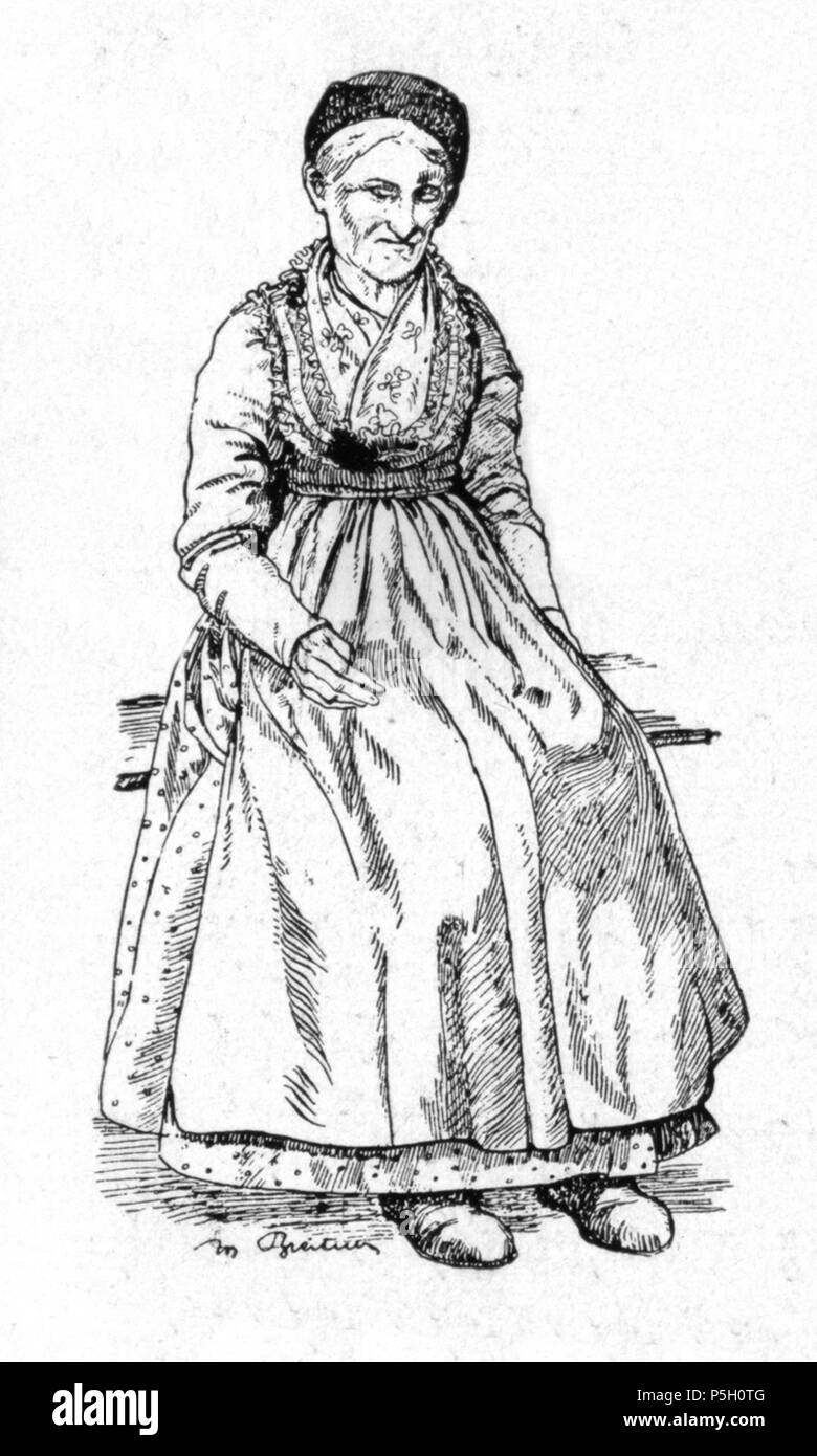 N/A. - Mautner-Geramb Trachtenbuch Steirisches 1935 Costumes traditionnels d'Ennstal, Styrie . Entre 1780 et 1850. Scan et post-traitement par Hubertl 6007 die alte Lippin dans der Kainisch mit der Edelhaube Fischotterfell 1860 aus Banque D'Images