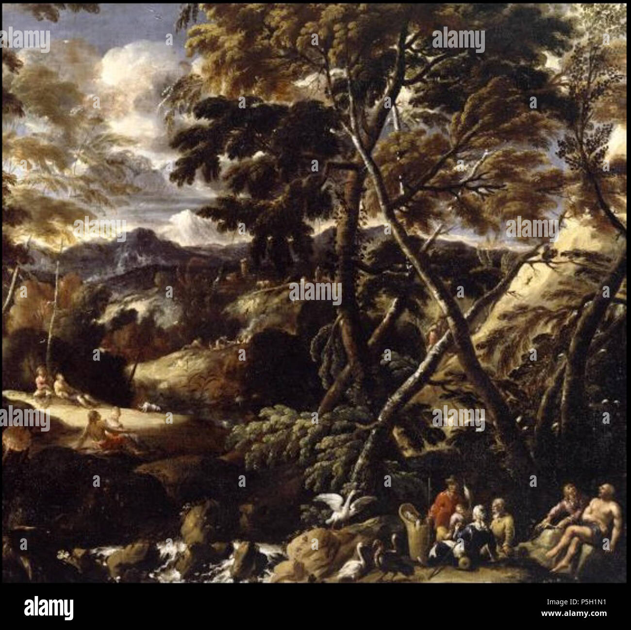 English : Nederlands : Boslandschap Paysage boisé du 17ème siècle. N/A 12 Augustijn Philips Immenraet - Paysage boisé Banque D'Images