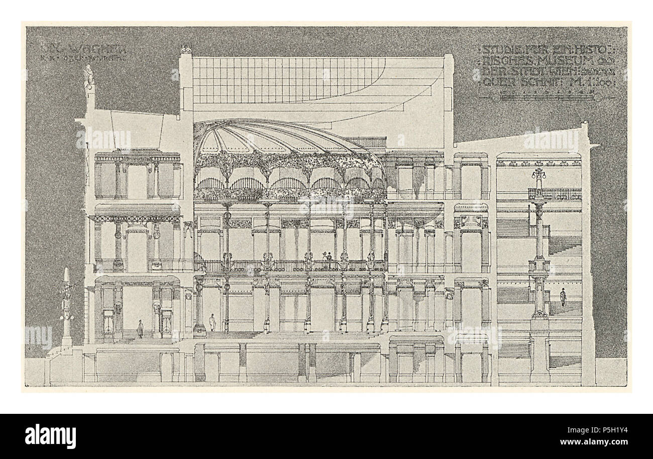 N/A. Studie Stadtmuseum Karlsplatz, Wien Bd. III Heft 5, 6, 7 Concept, pas réalisé . Entre 1898 et 1906. Otto Wagner, architecte, de numérisation et de post-traitement par Hubertl 1310 Wagner - Studie Stadtmuseum Karlsplatz, Wien Bd. III Heft 5, 6, 7 - Querschnitt Banque D'Images