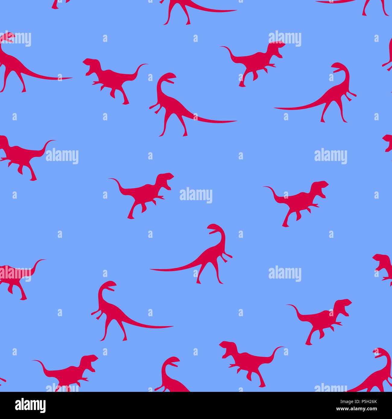 Velyciraptor dinosaure modèle silhouette sans couture. Vector illustration. Dinosaures rouge sur fond bleu. Illustration de Vecteur