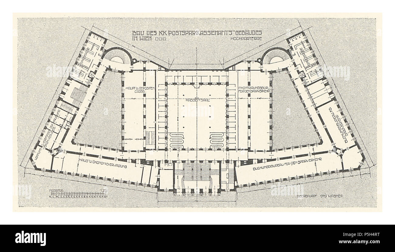 702 Postsparkassen-Amtsgebäude Wien - Wagner Bande 5. 6. und 7. Heft -Grundriss Hochparterre Banque D'Images
