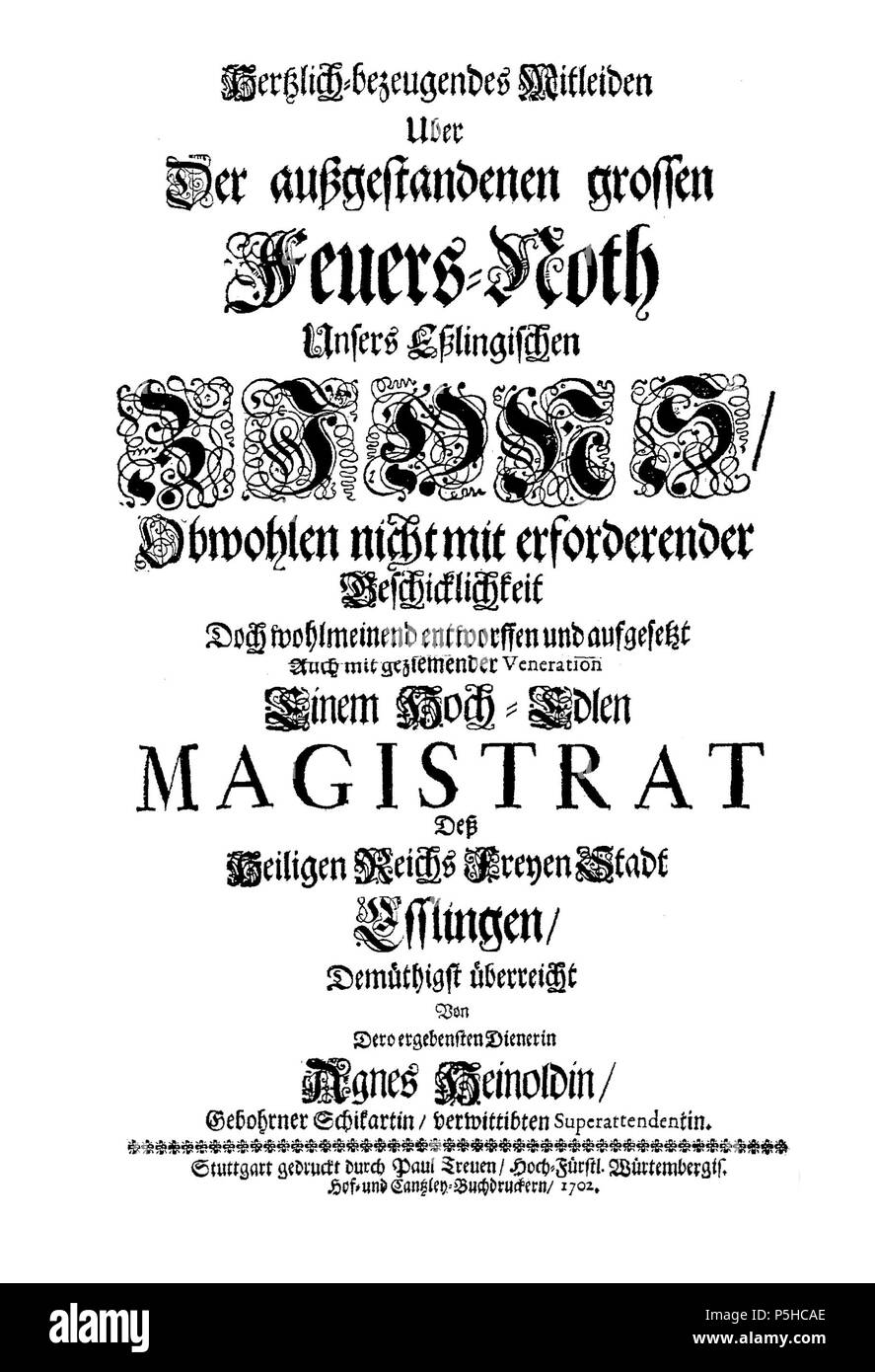 44 Une Schriift - Heinold anlässlich des Stadtbrandes HSAeS (1702 à Esslingen53) Banque D'Images