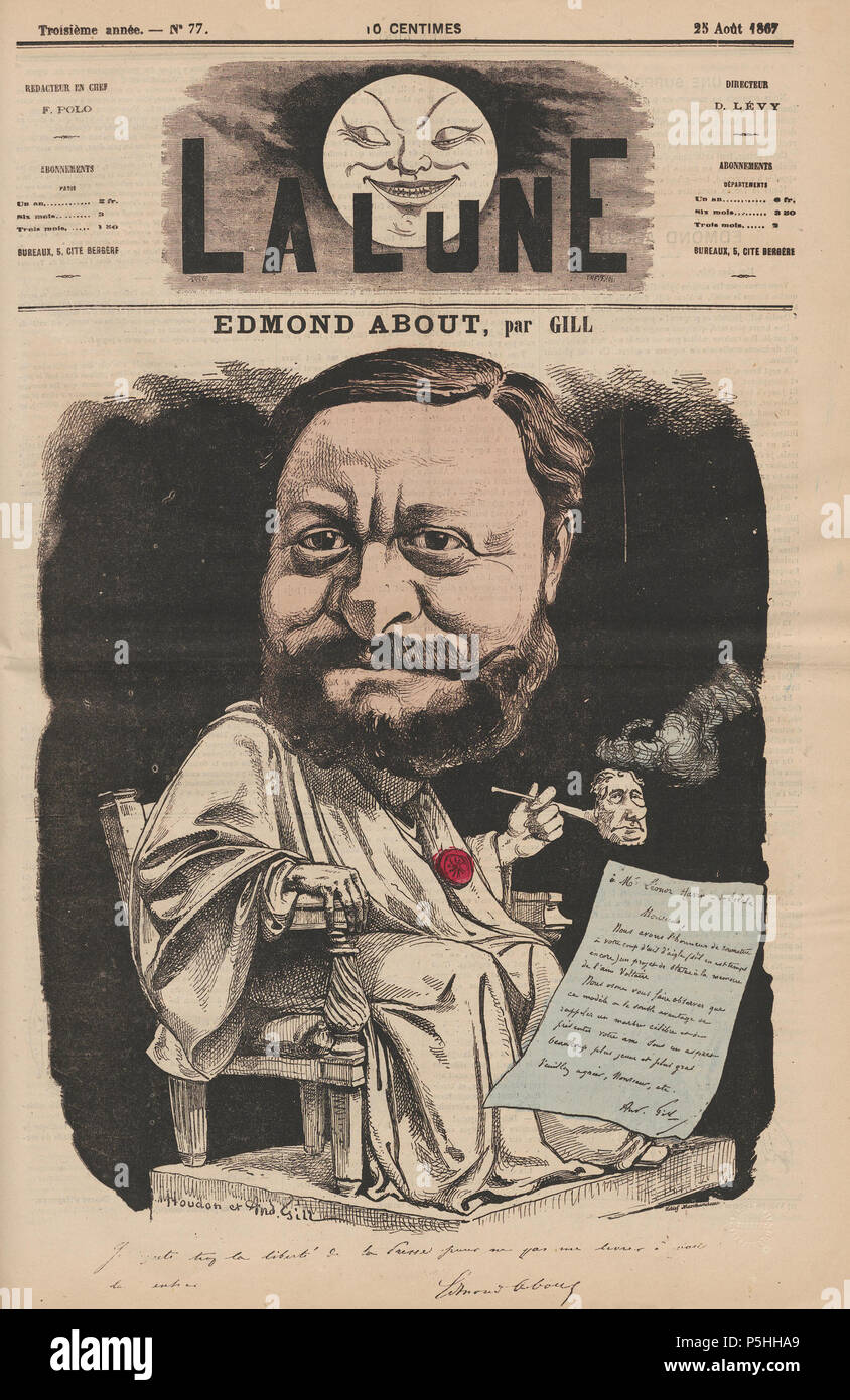 N/A. Caricature d'Edmond sur le couvert de la Lune 25 août 1867 à la main, gravure 12'w x 18'h . 25 août 1867. André Gill (1840-1885) Noms alternatifs Louis-Alexandre Gosset de Guines Description écrivain, dessinateur, caricaturiste et auteur-compositeur Date de naissance/décès 17 Octobre 1840 1 mai 1885 Lieu de naissance/décès Paris Charenton-le-Pont contrôle d'autorité : Q518827 : VIAF 59204500 ISNI : 0000 0001 2101 6763 ULAN : 500017105 RCAC : n85303063 Open Library : OL2418963UNE Gill-Edmond sur WorldCat 53 Banque D'Images