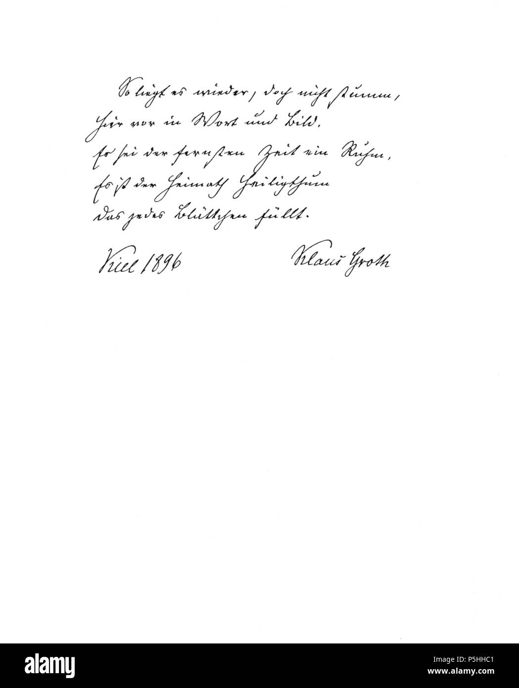 N/A. Deutsch : Gedicht 'Schleswig Holstein-meerumschlungen' von Klaus Groth aus dem Jahr 1896 Blatt (5) . 1896. Klaus Groth (1819 - 1899) 1 ! Schleswig-Holstein 05 meerumschlungen Banque D'Images