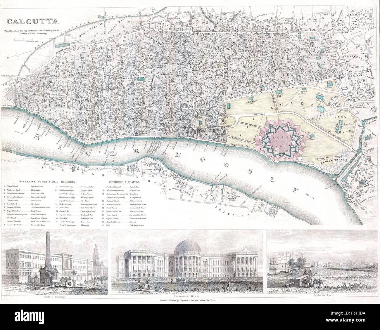 1842 S.D.U.K. Carte de la ville de Calcutta, Inde - Calcutta - Geographicus-sduk-1842. Banque D'Images