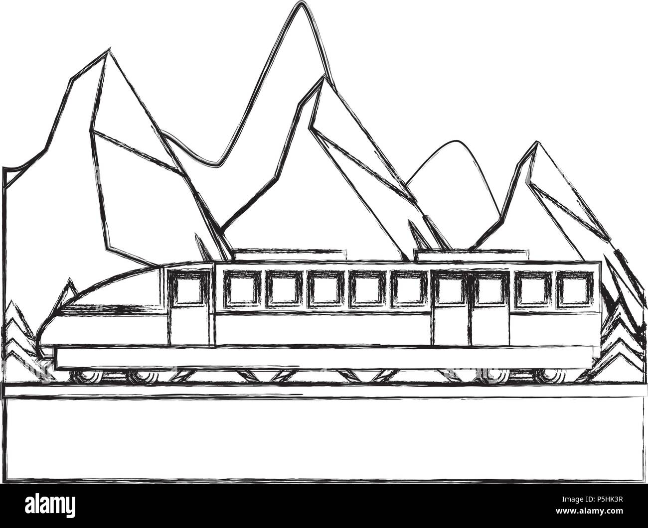 Tourisme train voyage montagne hiver croquis d'illustration vectorielle de scène Illustration de Vecteur