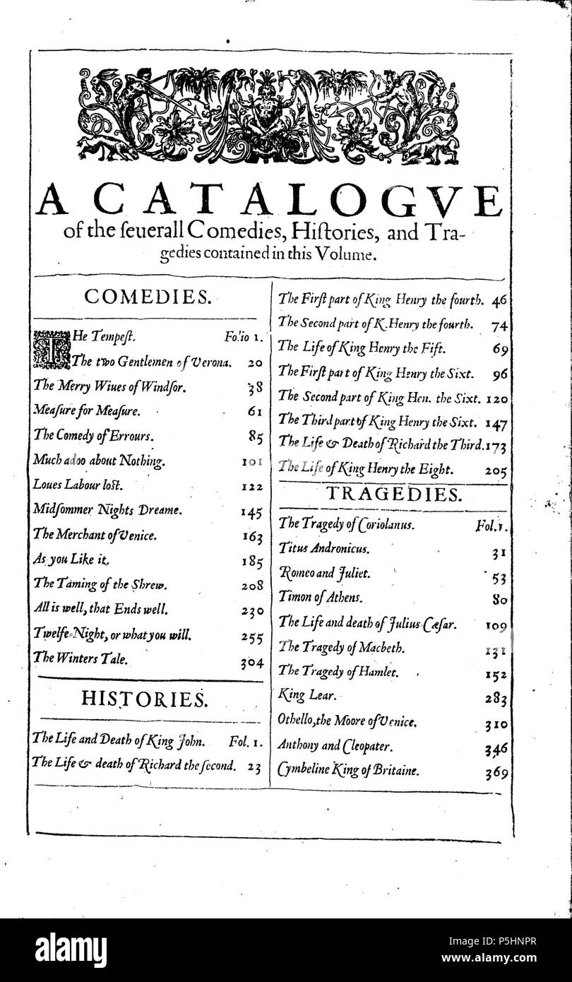 181623 Folio Shakespeare-edition-p-xvii. Banque D'Images