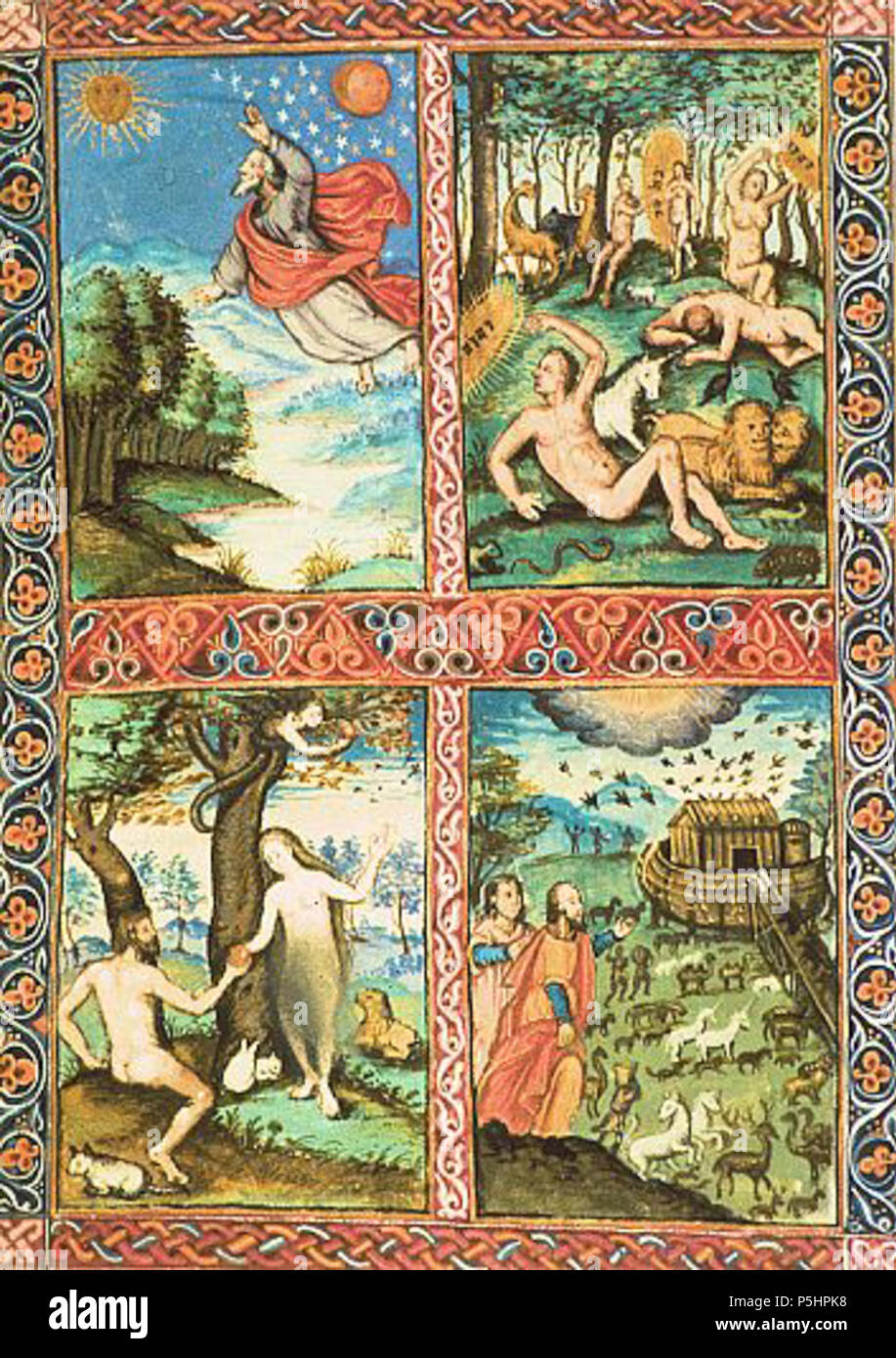 N/A. Anglais : Bible, Ilov, 1619, artiste Ghazar Baberdts'i, la Genèse : création, Adam et Eve, l'arche de Noé (Erevan, Matenadaran, MS 351) . 1619. Ara Güler 198 Bible, Ilov, 1619 Banque D'Images