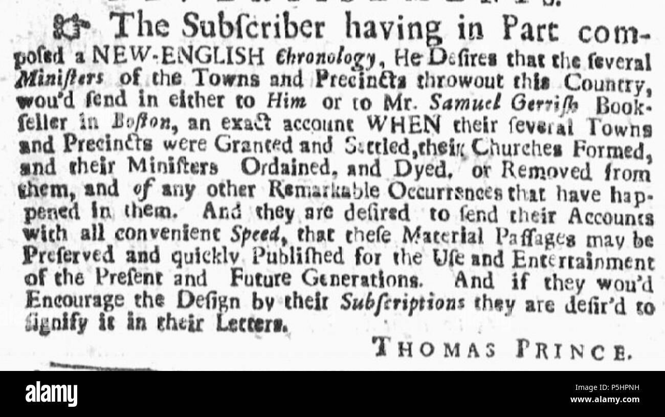 21 juin 1728 NewEnglandWeeklyJournal ThomasPrince Boston3 Banque D'Images