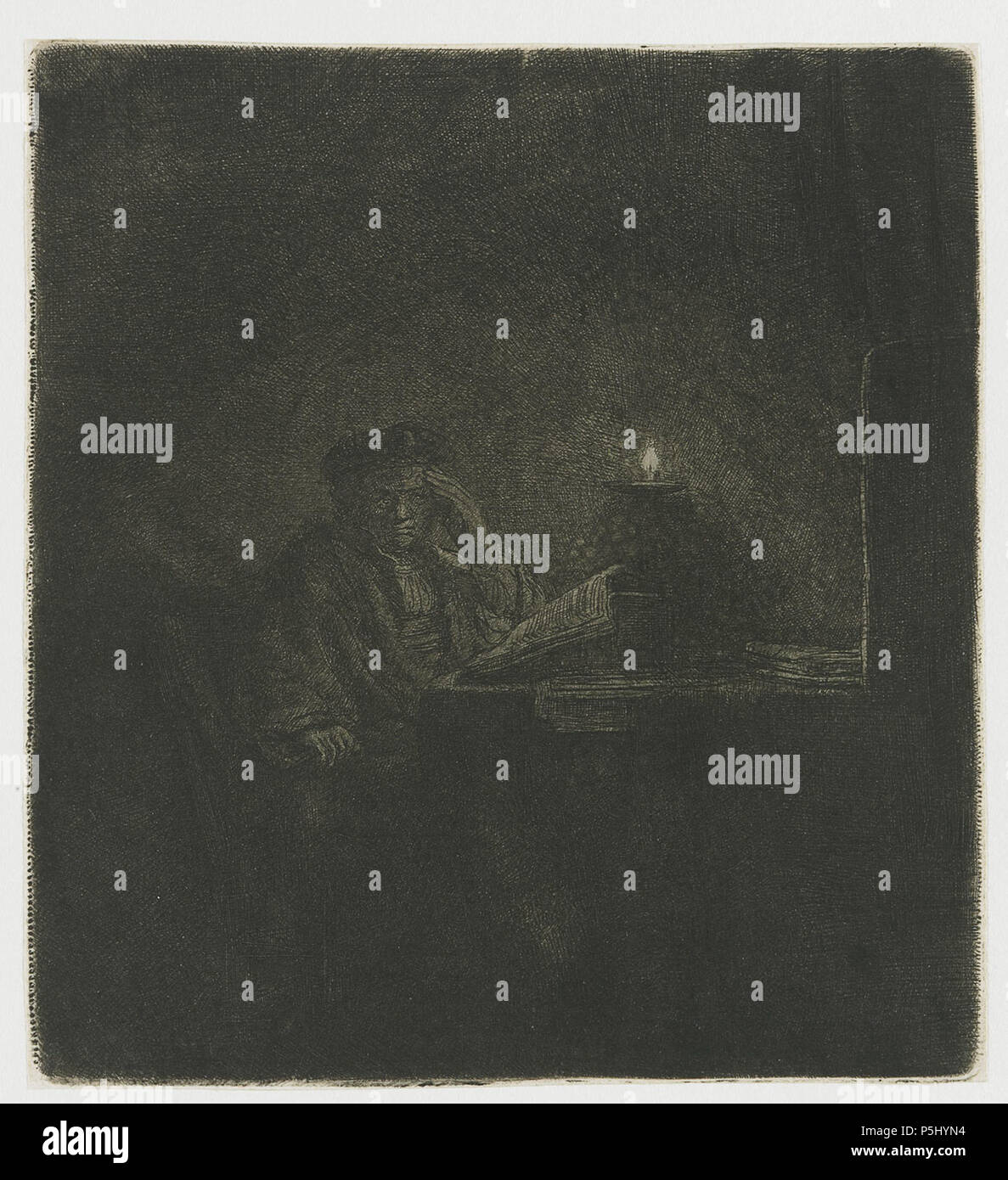 Étudiant à une table aux chandelles vers 1642. N/A 159 B148 Rembrandt Banque D'Images