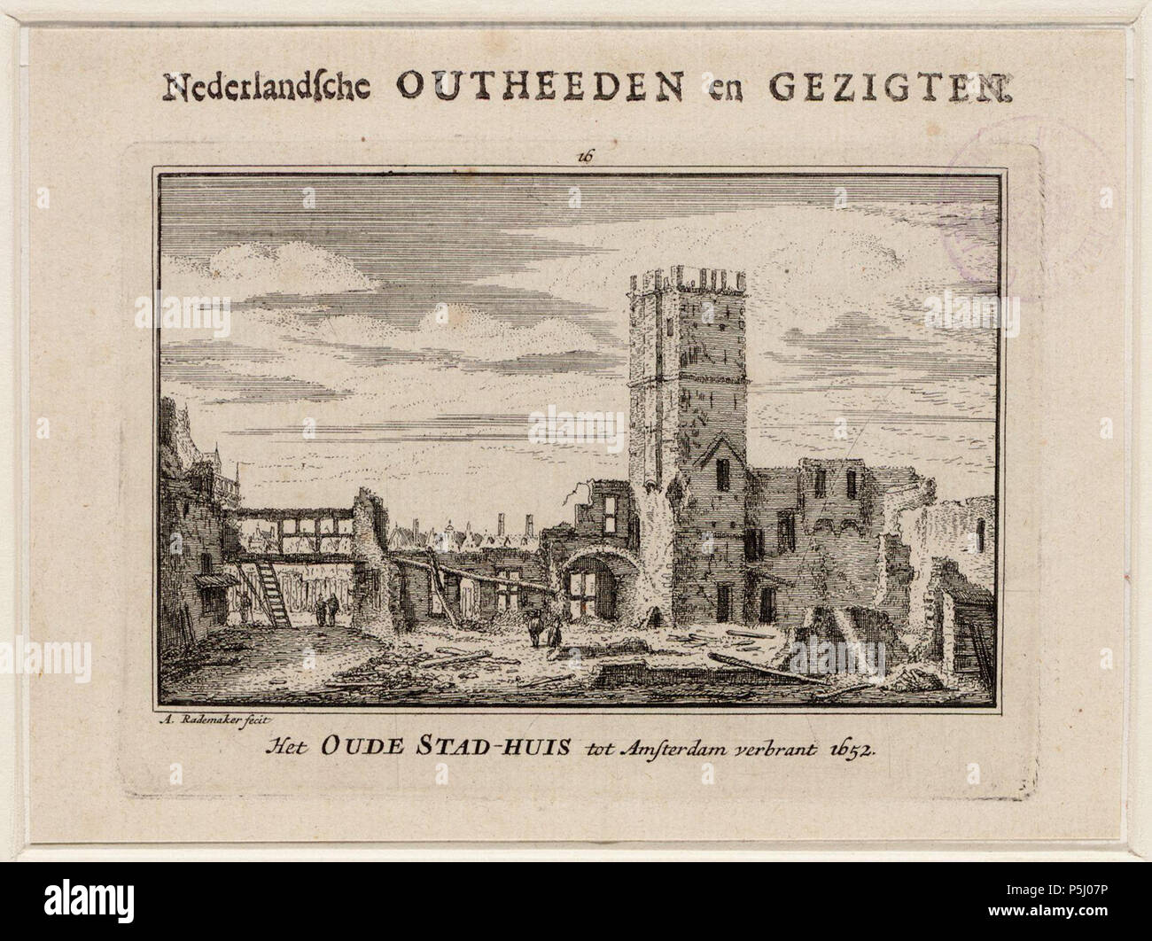 N/A. Description de l'Het Oude Nederlands : Stad-Huis verbrant 1652 Amsterdam tot de ruïne van het marque na de Oude Stadhuis op 7 juli 1652. Techniek : ets. Documenttype prent Vervaardiger Rademaker, Abraham (1675-1735) Collectie Collectie Stadsarchief Amsterdam : tekeningen en prenten 1725 Datering http://archief.amsterdam/archief/10097/010097002214 Geografische naam Dam Inventarissen Afbeeldingsbestand 010097002214 . 1725. Rademaker, Abraham (1675-1735) 54 Abraham Rademaker, Afb 010097002214 Banque D'Images