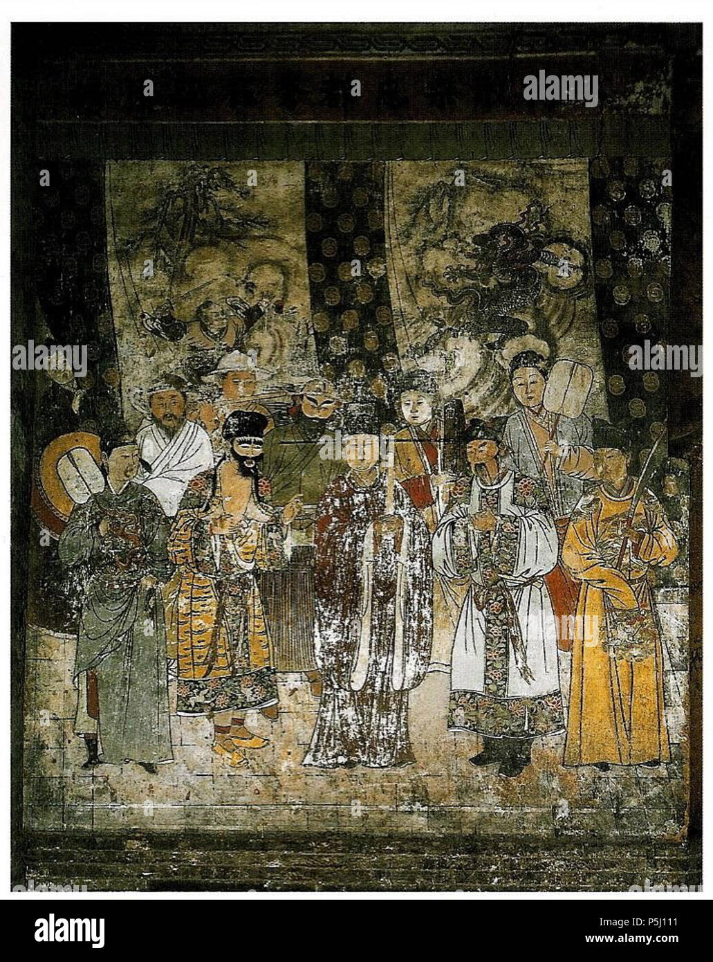 N/A. English : Peinture murale d'un monastère de Hongdong , Shanxi représentant une troupe d'acteurs sous les Yuan (1324). Source : Chanson Jin Yuan xiqu wenwu tu lun . Taiyuan : Shanxi renmin, 1987. voir p. 122. Anglais : une grande dynastie Yuan (1279-1368), fresque dans ce hall un () du Temple Guangsheng () dans le comté de Hongtong (), dans la province du Shanxi. Sur le haut de cette murale est un Ráod jiànài bannière qui lit snyuè Dxiù zàic Dàxíng Zhng zuòchng Tàidìng yuánnián sìyuè Ráod (// 'aimé. Zhng Dxiù, une célèbre actrice d'snyuè effectuée ici. Le quatrième mois de l'an un en Tàidìng ère.') : // . 1324. Unk Banque D'Images