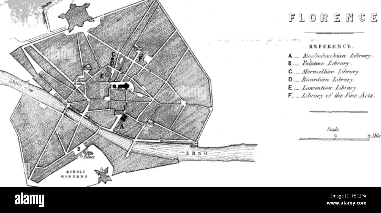 1849 Les bibliothèques publiques Florence map Select Committee de la Chambre des communes. Banque D'Images