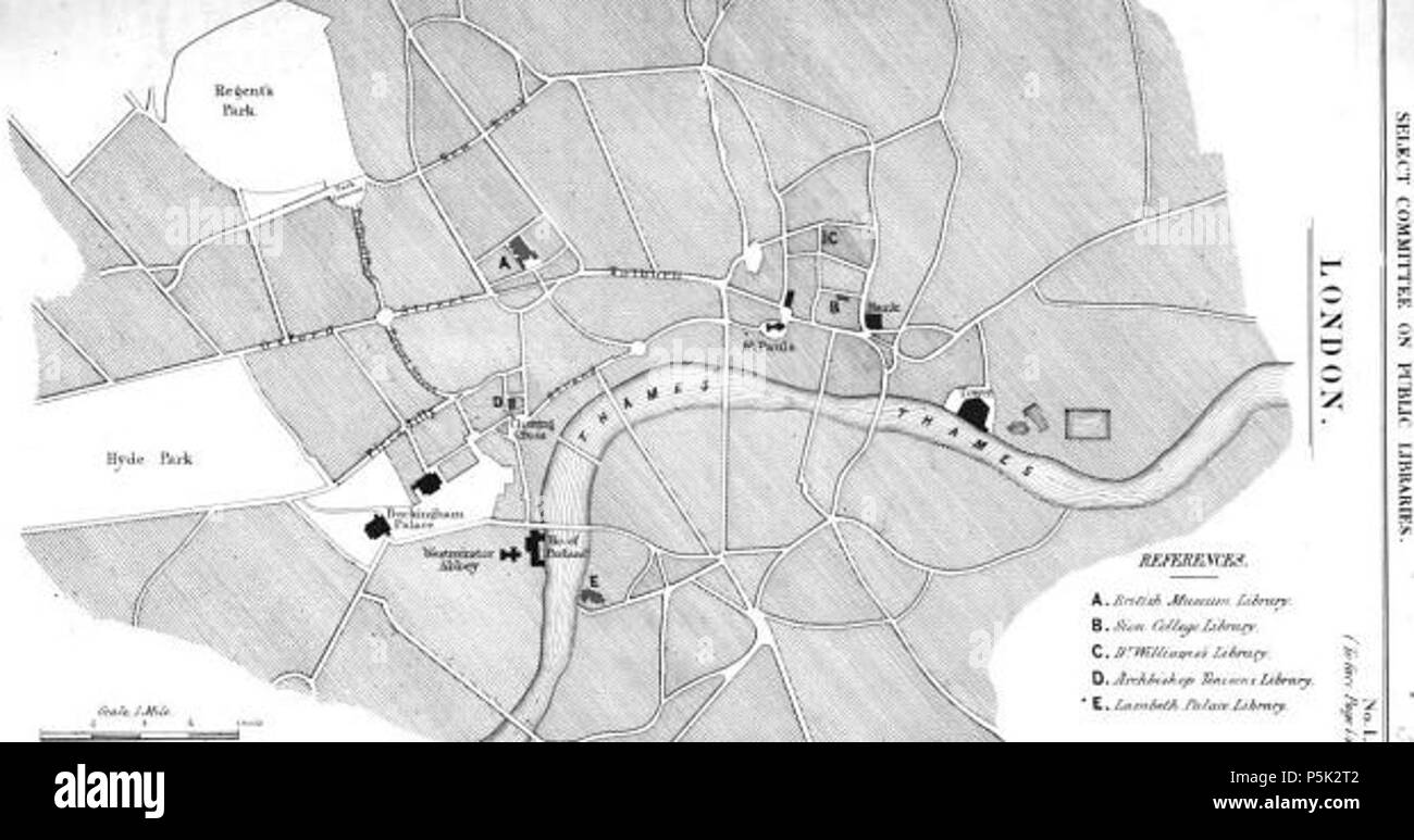 Londres 1849 Carte des bibliothèques publiques du Comité de la Chambre des communes. Banque D'Images