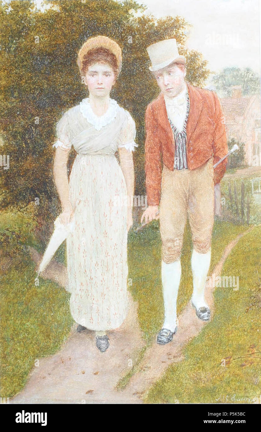 N/A. Anglais : un couple de prendre une promenade (le prétendant) par Alfred Easom, aquarelle sur papier, 10.1/2 X 6.7/8 dans. (26,7 x 17,5 cm.) . 19e siècle. Alfred Easom 43 un couple de prendre une promenade' (le prétendant) par Alfred Easom Banque D'Images