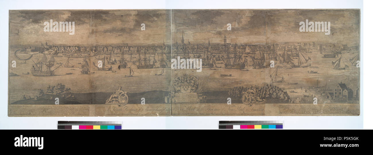 Une perspective du sud de ye ville florissante de New York, dans la province de New York en Amérique.. Stokes 1716-45-B-48 Print contient 18 lignes de texte descriptif sur New York et 24 références en marge inférieure. Imprimer publié le 25 mars 1746. Voir également Deák 75 et 77. Deák 076 . 1746. Scan par NYPL 46 une perspective du sud de ye ville florissante de New York, dans la province de New York en Amérique (NYPL Hadès-118571-54698) Banque D'Images