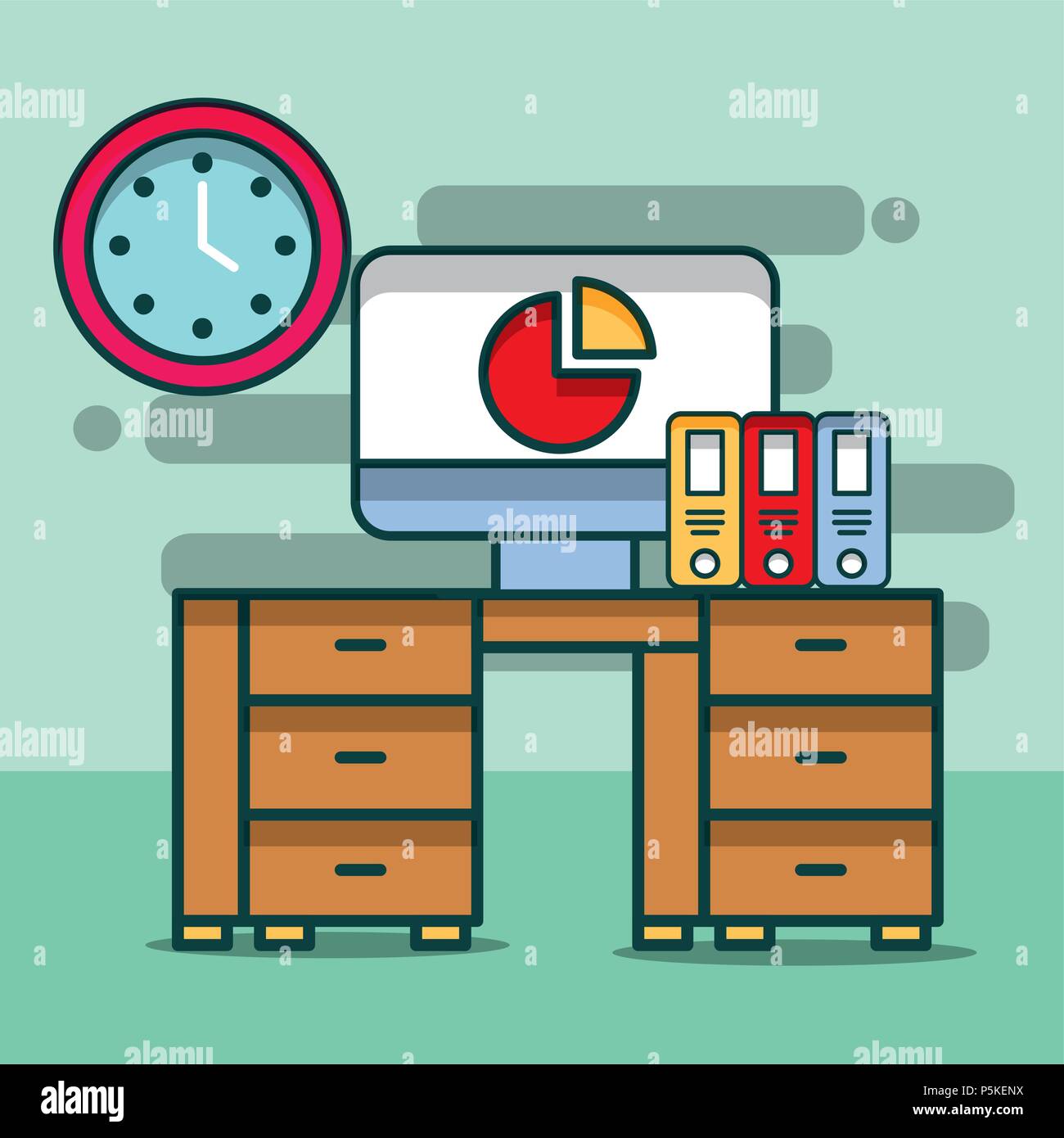 Rapport graphique informatique mobilier de bureau bureau horloge liants Illustration de Vecteur