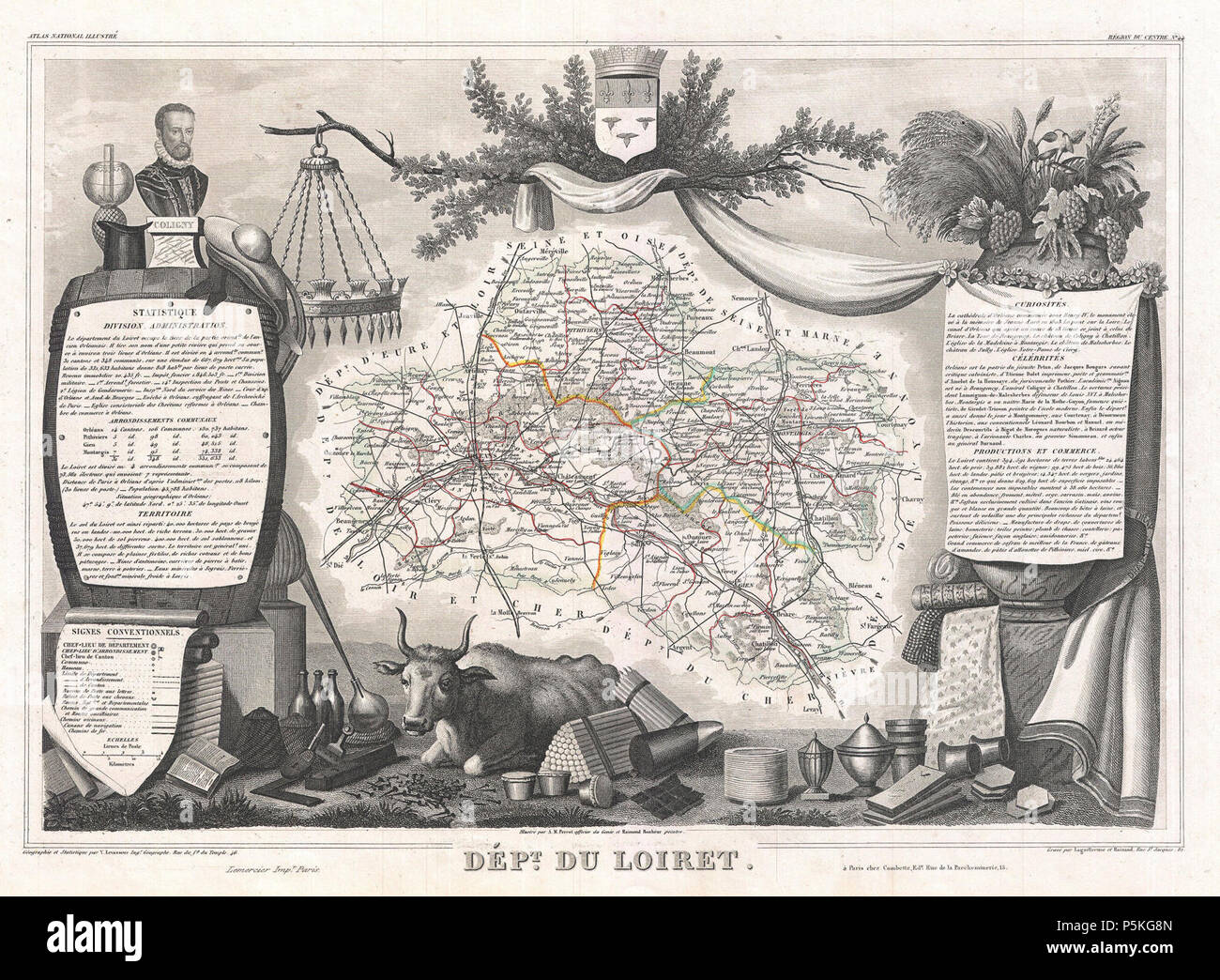 1852 Carte Levasseur du département du Loiret, France - Geographicus - Loiret-levasseur-1852. Banque D'Images