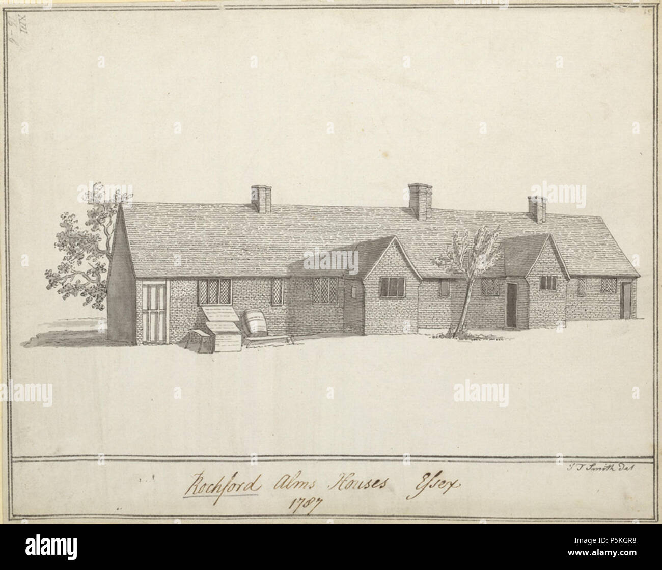 N/A. Anglais : Encre-wash illustration de Rochford Alms maisons dans Essex, 1787. 1787. Smith, John Thomas 87 maison de charité rochford Banque D'Images