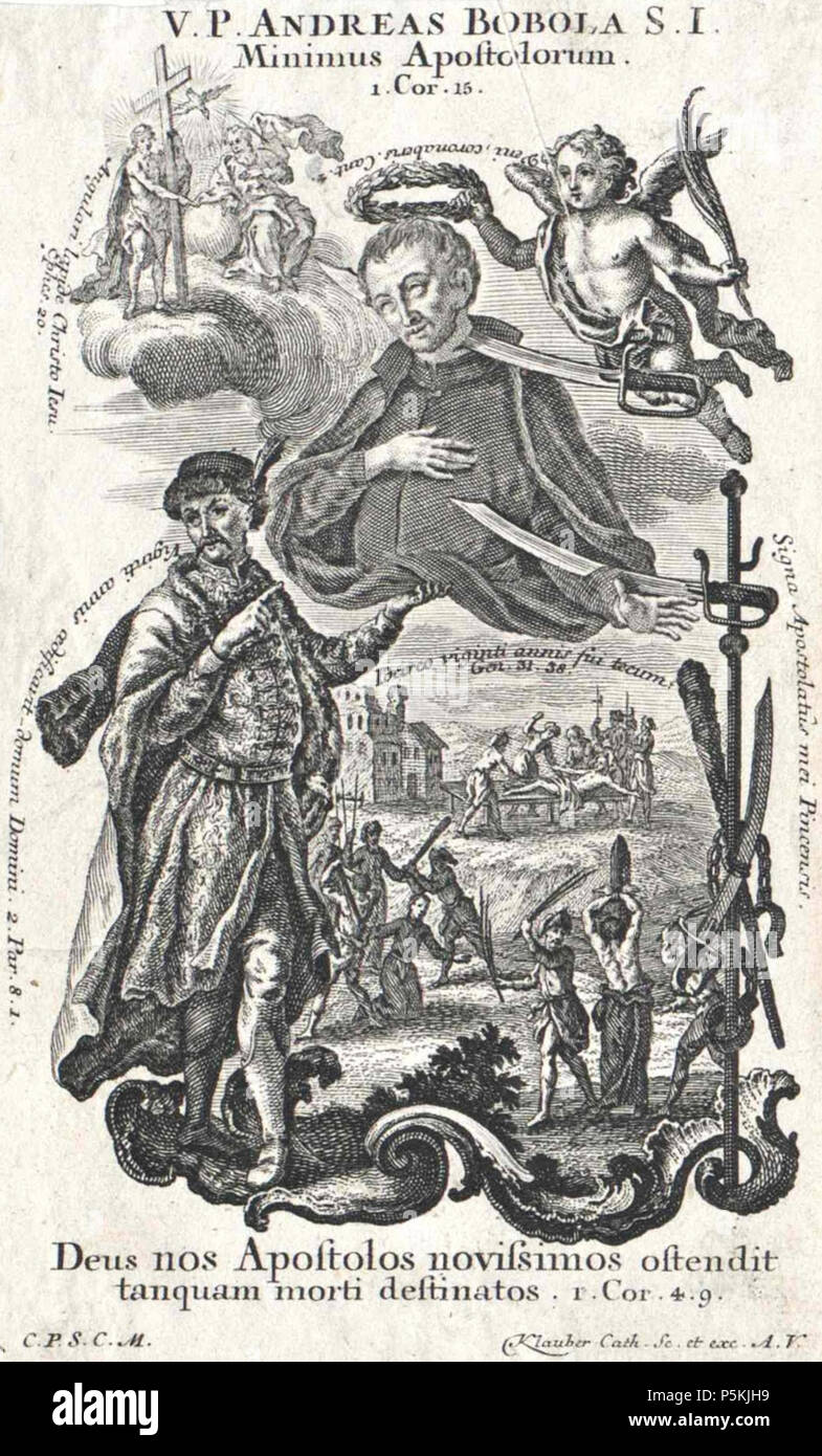 N/A. Andreas Bobola, Andachtsbildchen mit Martyrium des Heiligen . 1750 Stecher zeitgenössischer. Andachtsbildchen 1 99 Andreas Bobola Banque D'Images